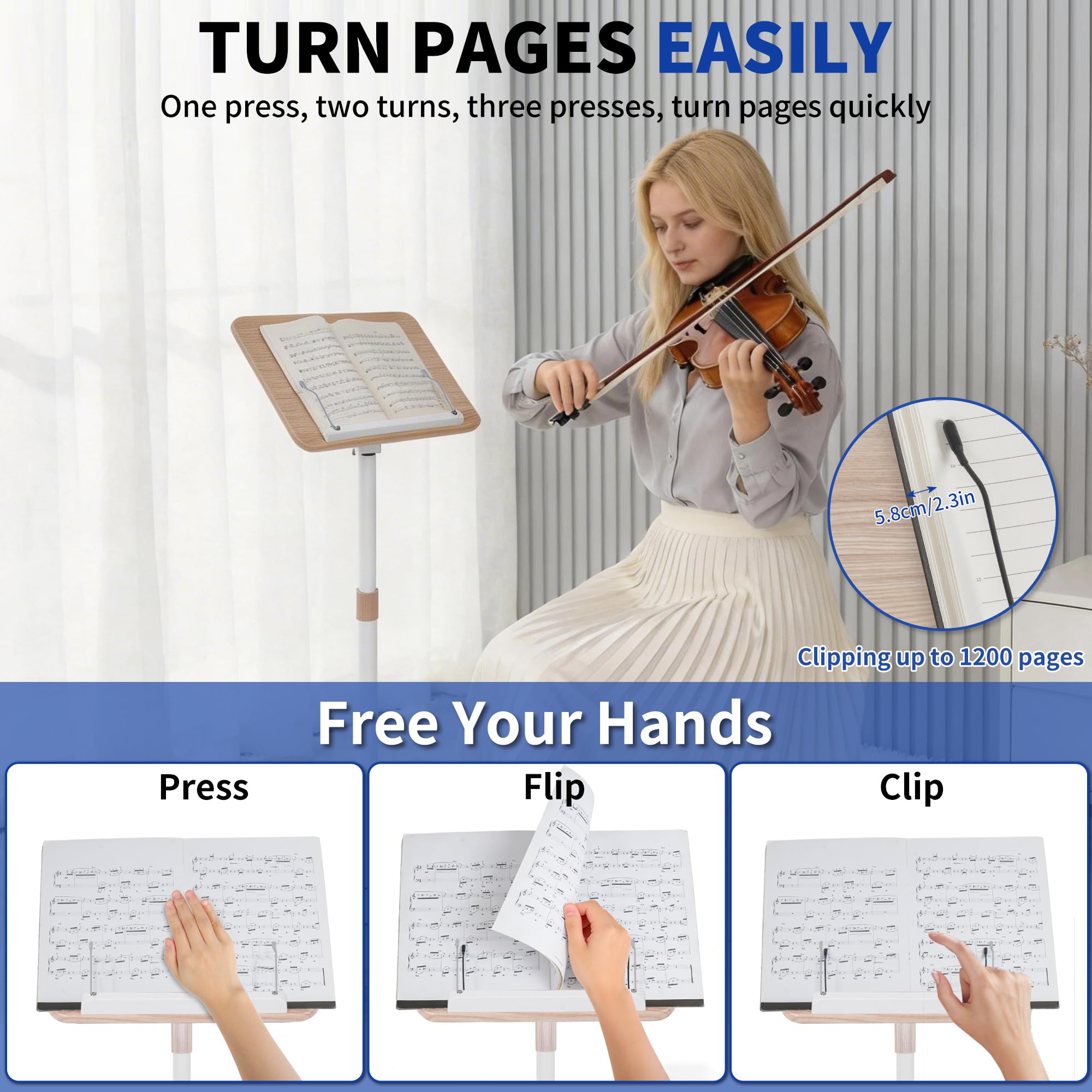 OUUTMEE Soporte de lectura de pie ajustable de 50 a 130 cm, soporte plegable para laptop, soporte de lectura de libros de madera, escritorio portátil para tableta, para libros, laptop, música y
