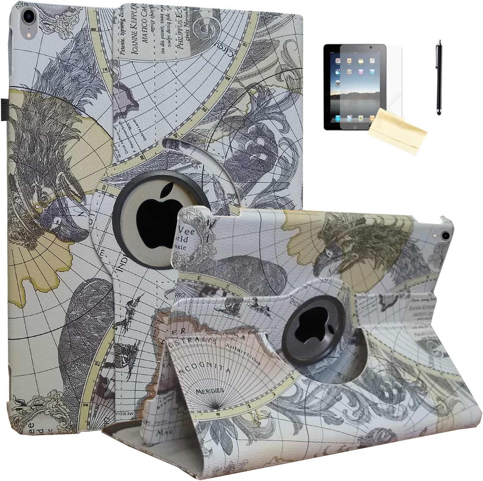 Case for iPad Air 3rd 10.5, Rotating Stand Smart Magnetic Auto Wake Up/Sleep Cover for 2019 iPad Air 10.5 - A2152 A2153 A2154 A2123 MUUJ2LL/A MUUQ2LL/A MV1G2LL/A MV152LL/A (Map)