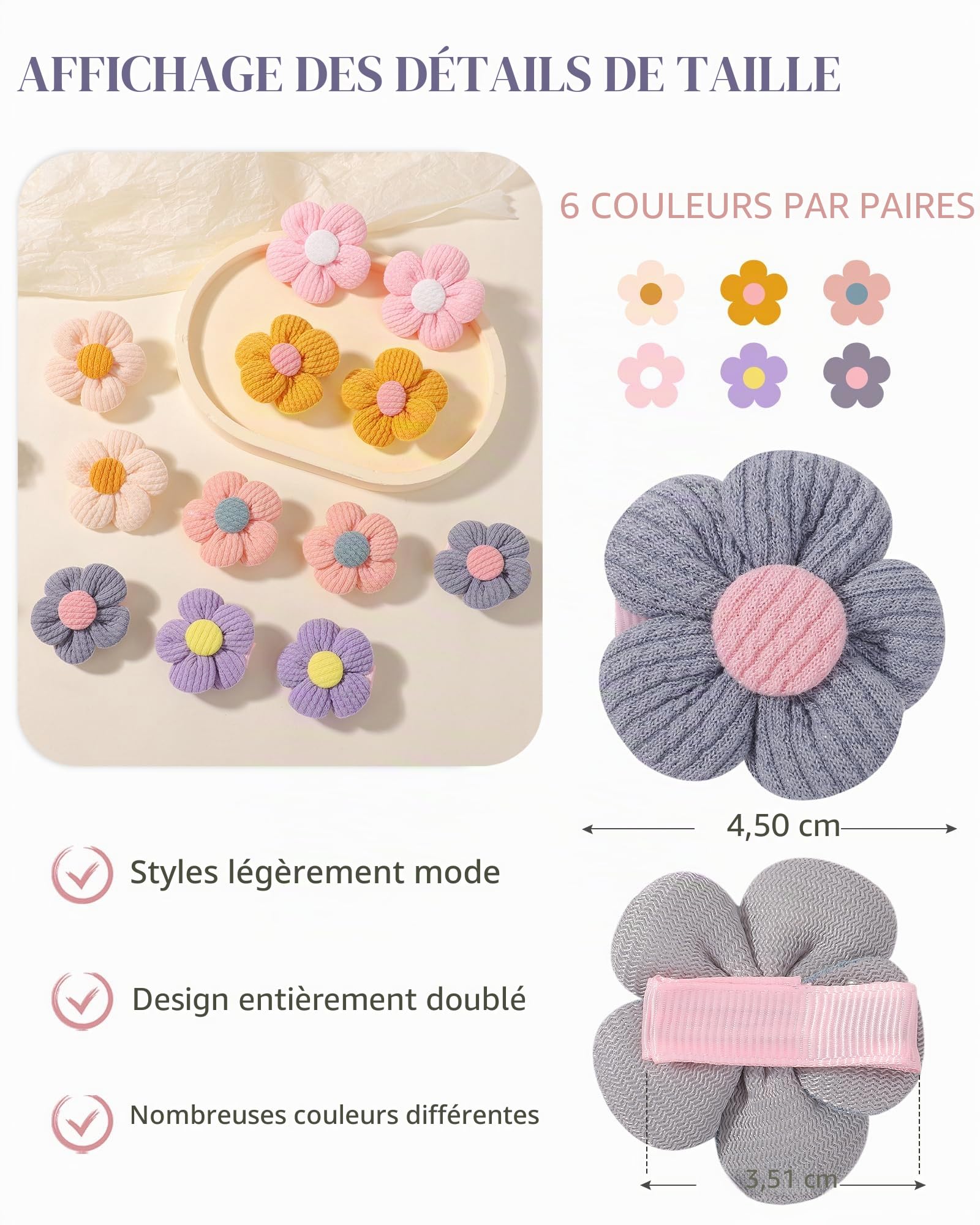 Lot de 12 pinces à cheveux pour bébé - 4,5 cm - Jolies pinces à cheveux antidérapantes et épaisses - Accessoires pour cheveux floraux pour nourrissons et tout-petits - Couleur claire
