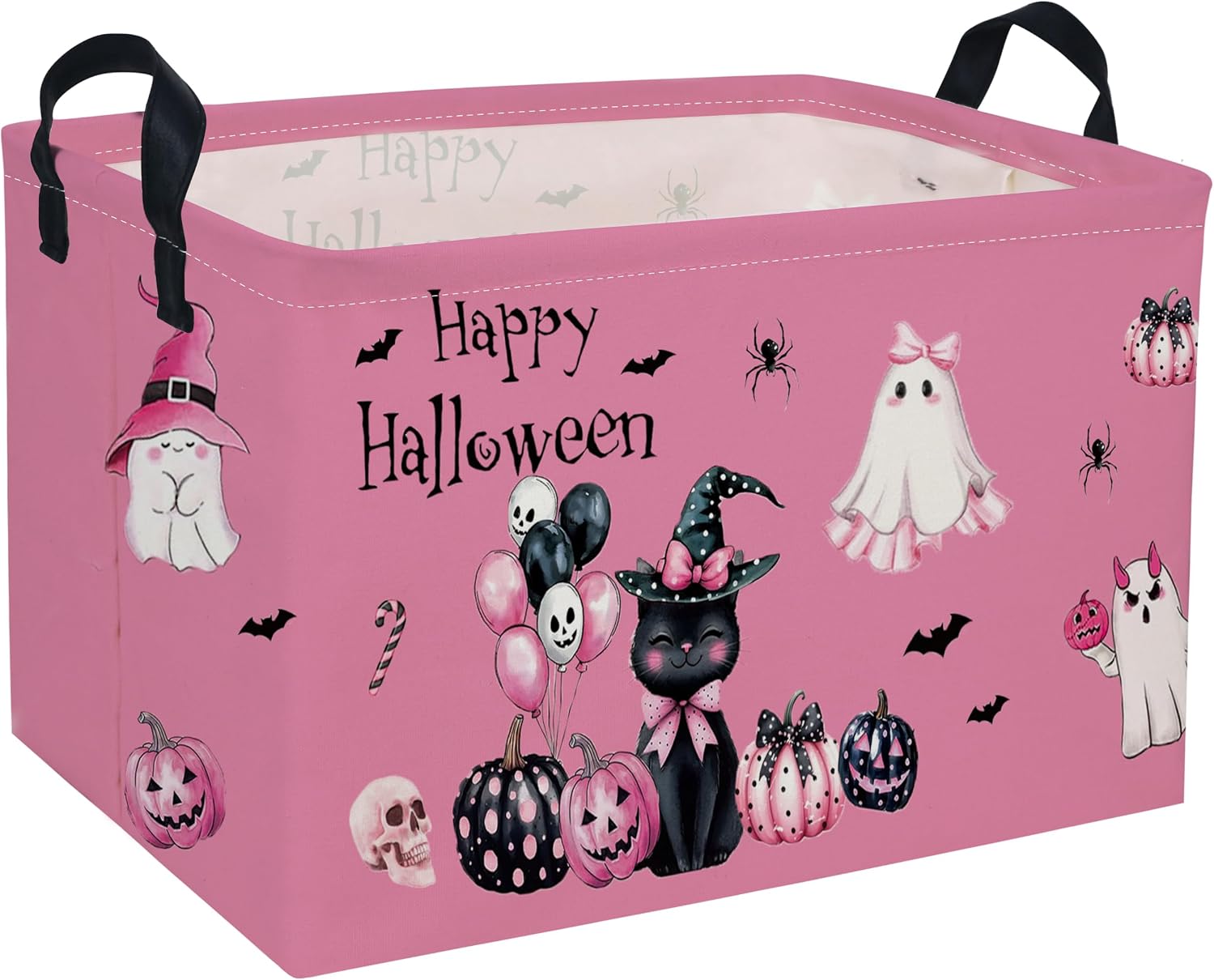 Kids Basket Hlooween Storage Basket Gift Basket Rectangular Bedroom Decor for Books(Kitten Halloween)