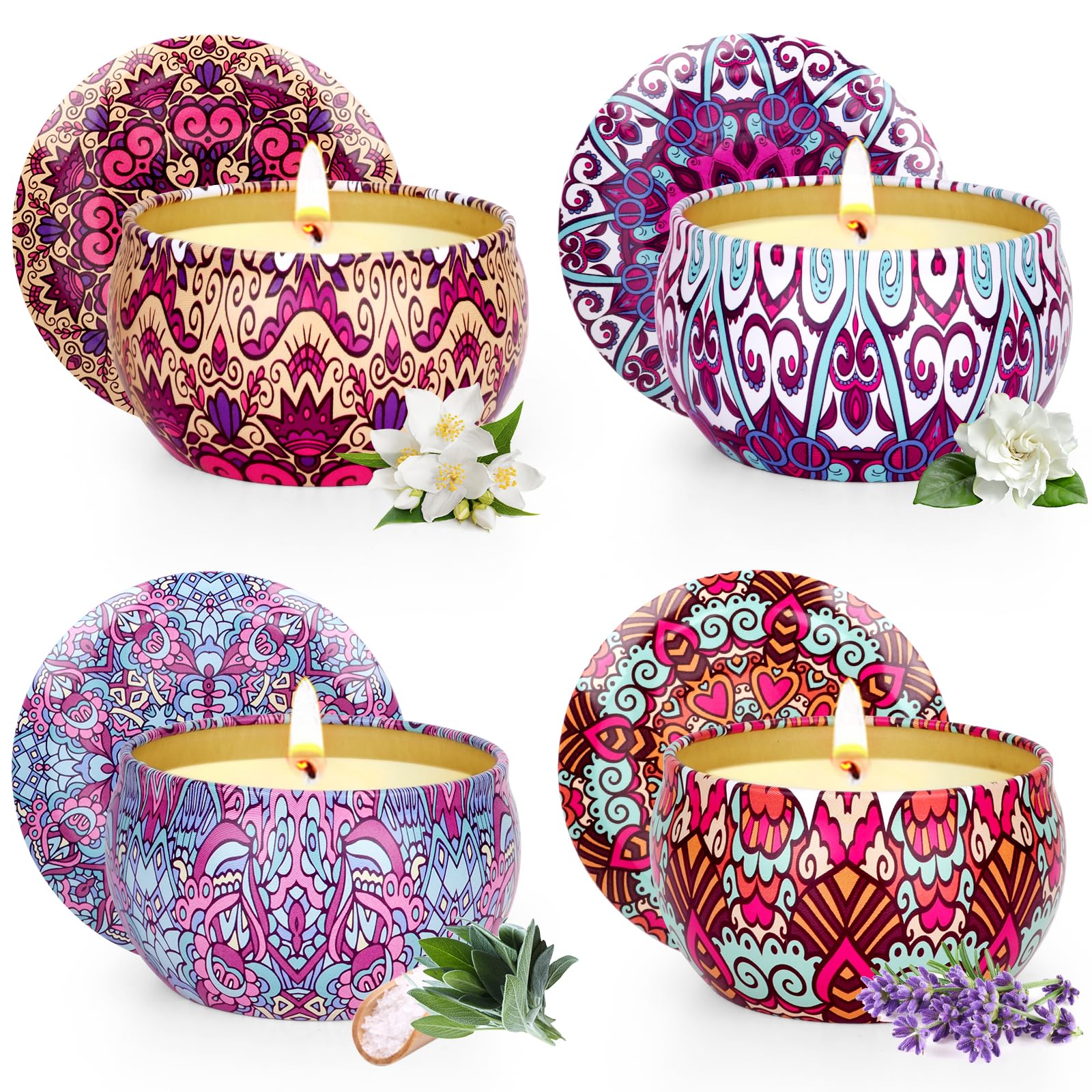 Velas Perfumadas Juego de Regalo para Mujer, Regalos Originales para Mujer 4 Piezas Velas Aromáticas Cera de Soja Natural, Navidad para Mujeres | Día de la Madre | Cumpleaños | San Valentín