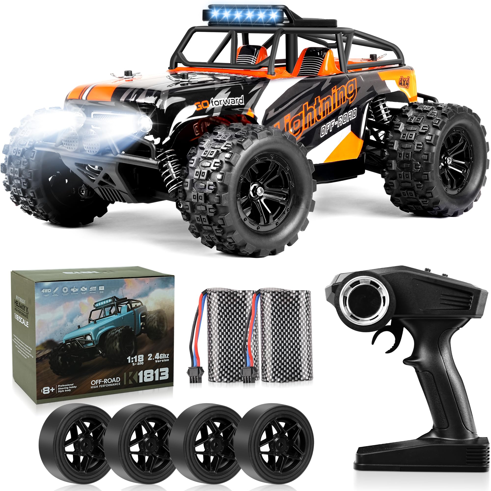 JOYTREKY Remote Control Cars 1:18 Scale High Speed RC Car 40KM/H 4WD Off-Road RC Cars For Adults 2.4GHz Gift for Boys Adults 2 Batteries Included