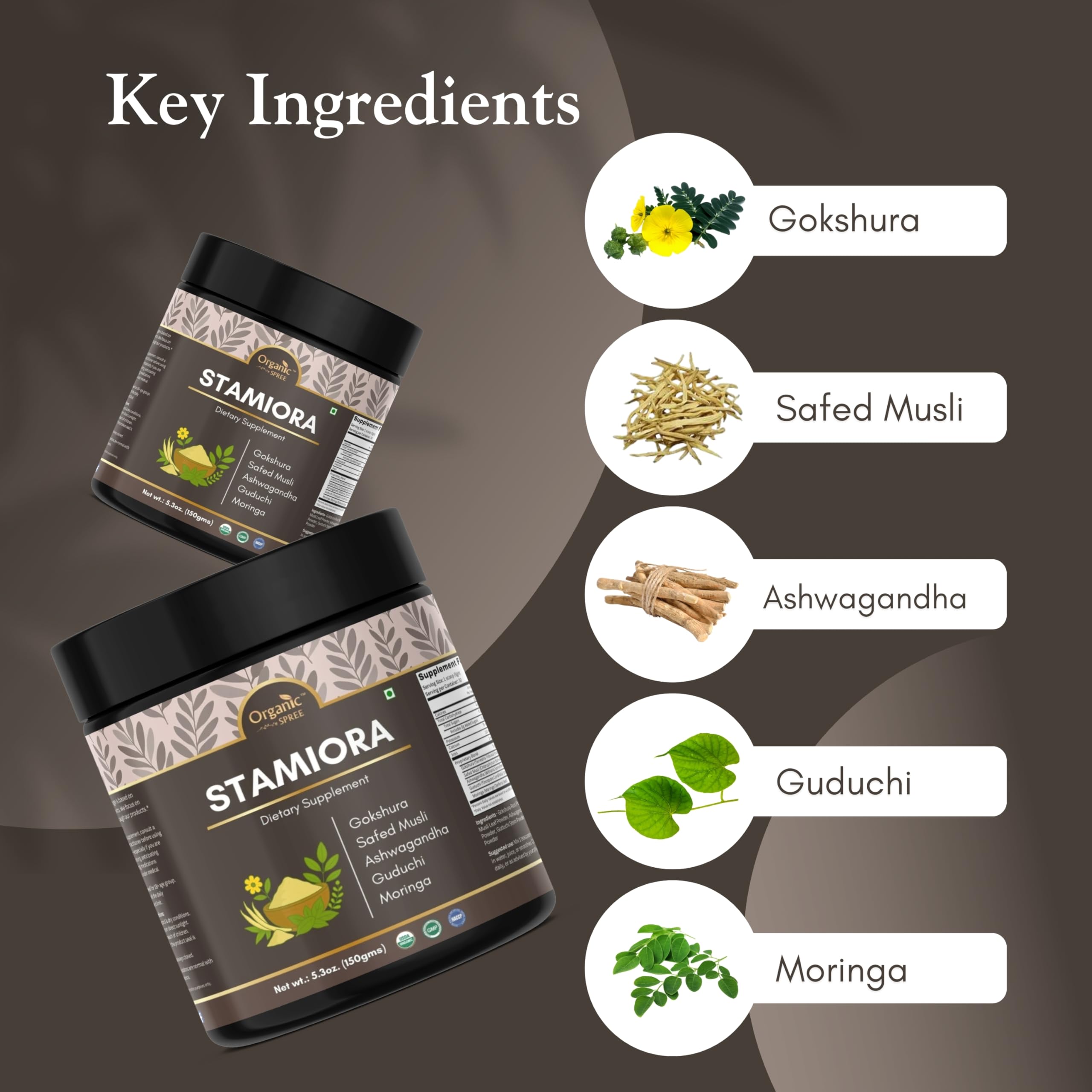 ORGANIC SPREE Stamiora Powder – 150 g (5.3 oz) | USDA Organic Certified | Ayurvedic Herbal Blend of Gokshura, Safed Musli, Ashwagandha, Guduchi & Moringa — Amazon image 6