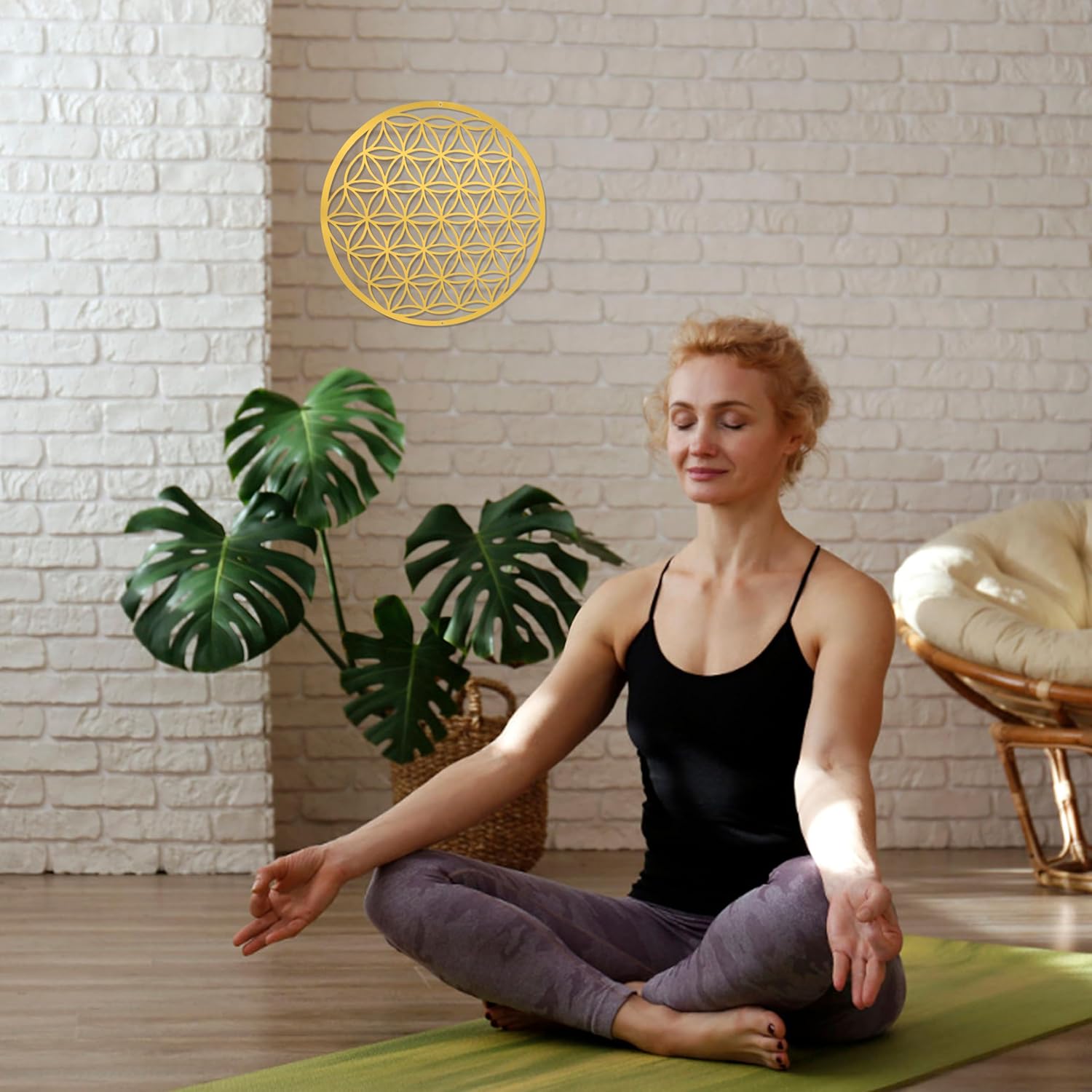 dryelves Gold Flower of Life Metal Wall Art Sacred Geometric Decor