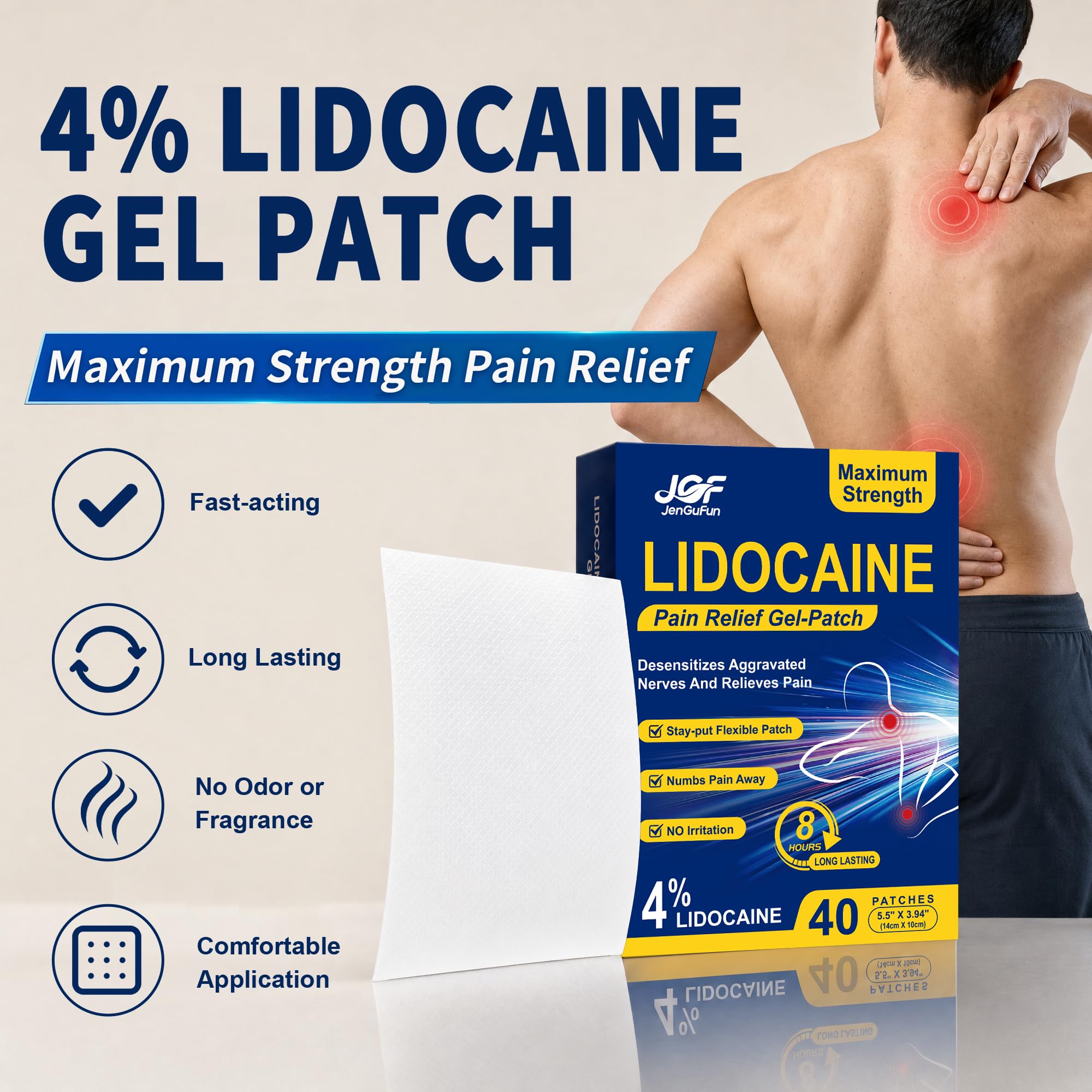40 Count 4% Lidocaine Pain Patches, Maximum Strength Lidocaine Gel Patch — Amazon image 3