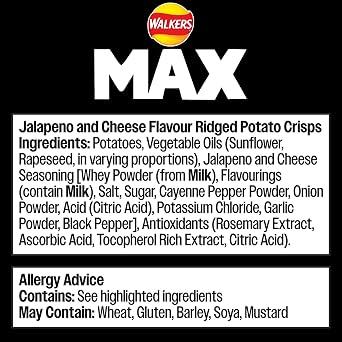 Walkers MAX Jalapeno & Cheese Multipack Crisps 6 x 27g (Pack of 4)