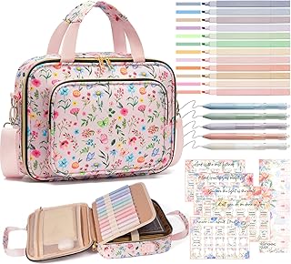Bible Cover for Women Bible Case, Large Bible Bag w/Shoulder Strap, Bible Study Supplies Bible Journaling Kit Pink Book Carrying Case with Bible Highlighters, Mothers Day Christian Gifts for Women