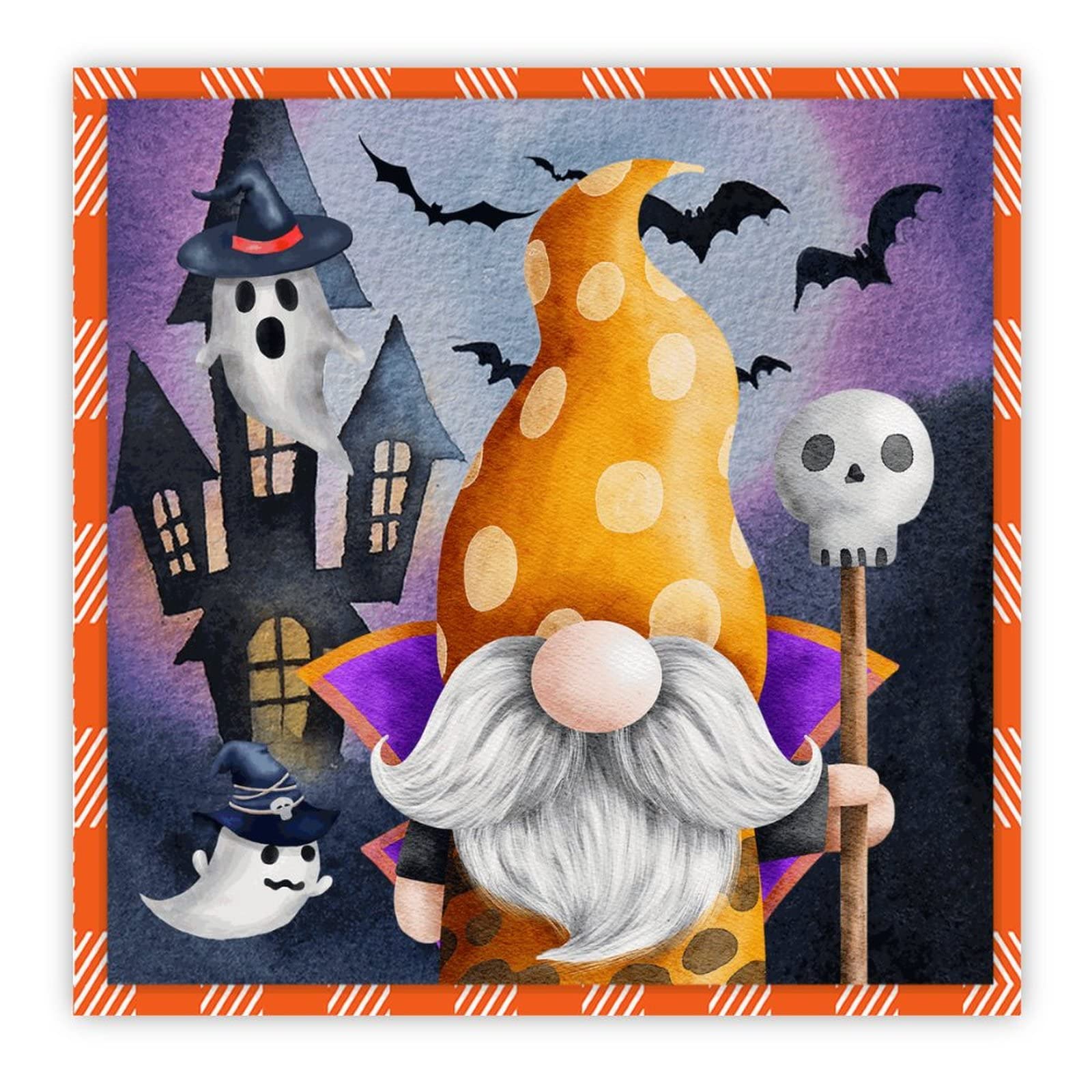 Panneau Halloween en bois avec nain citrouille pour déco murale