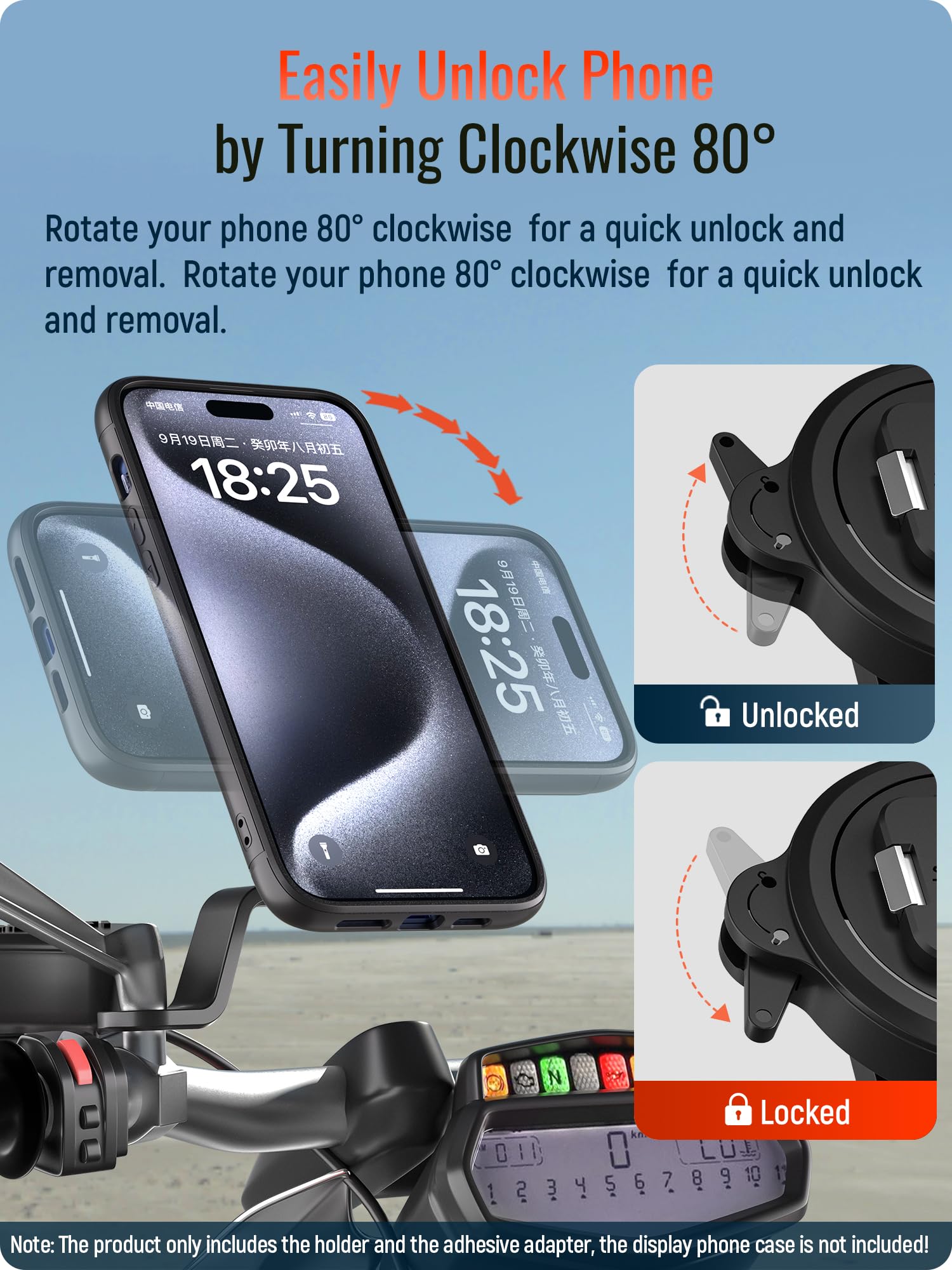 Sincetop Uchwyt na Telefon do Lusterka Motocyklowego – Uchwyt na Telefon Motocyklowy – Seria Q [Quad] – Aluminiowy Uchwyt z Szybkim Zwolnieniem – Stojak na Telefon do Moto, ATV i Skutera