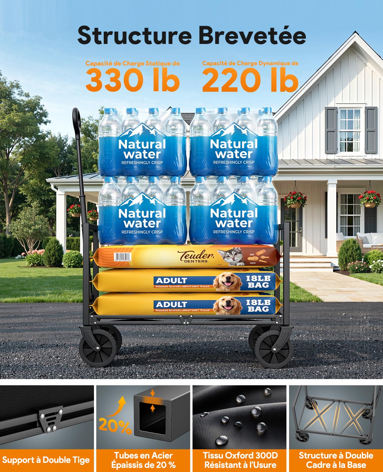 Chariots Pliables, Chariot Pliant de 330 Livres, Chariots Pliables Robustes avec roulettes, Chariot Utilitaire Portable pour Camping Courses Sport Jardin Shopping, Noir Clair