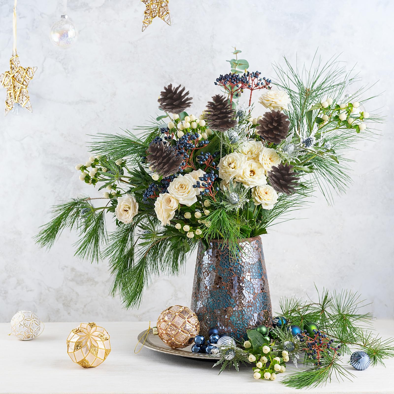 Beaupretty Accessoires Créatifs et Délicats et Décoration de Sapin de Noël Pommes de Pin Décoratives Lot de 20 en Bois et Fer Fêtes de Noël pour Hôtel et Fêtes de Noël