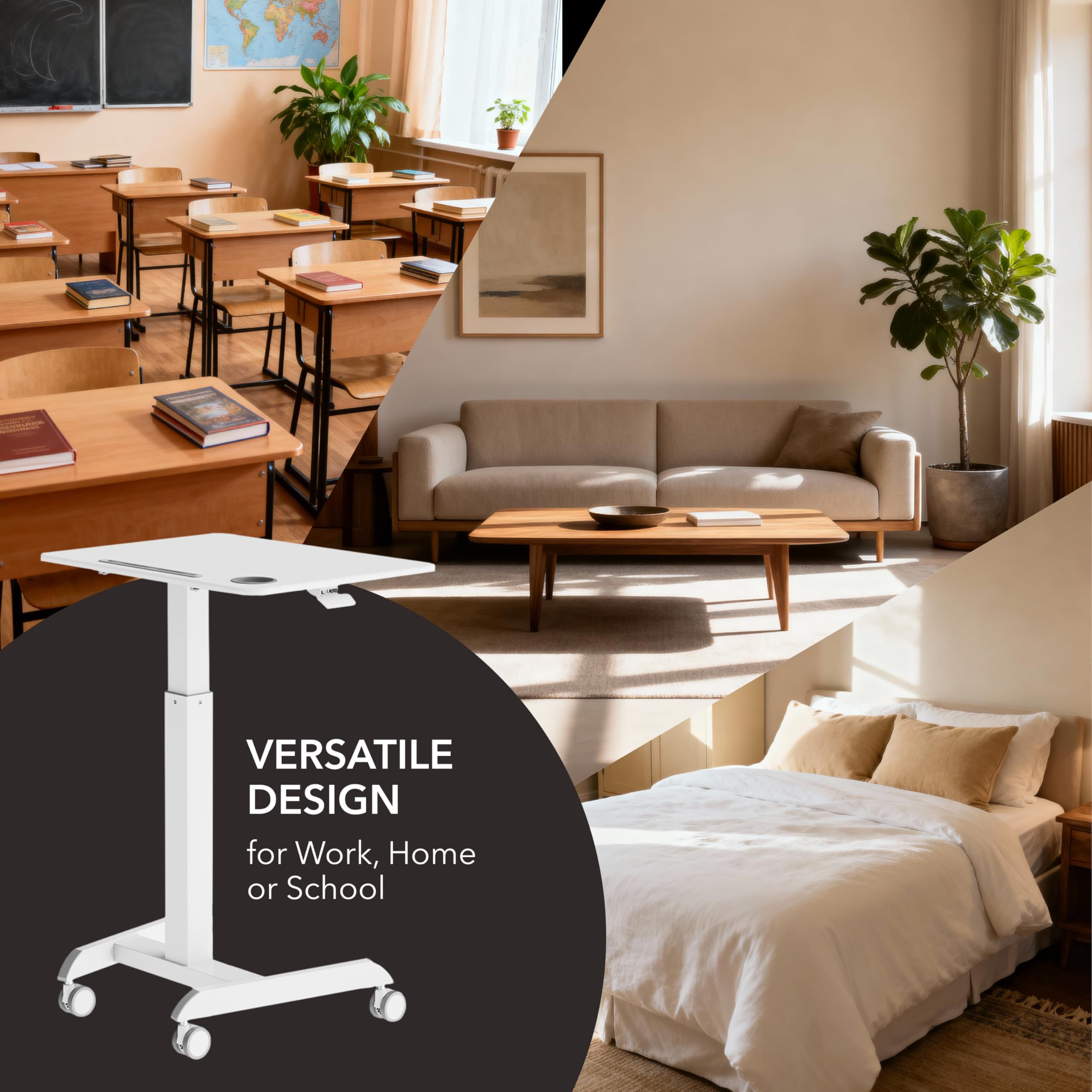 Mount-It Laptop Cart Rolling Desk Adjustable Height with 28 5 x 22 Tabletop Ergonomic Sit-Stand Workstation on Wheels — view 6