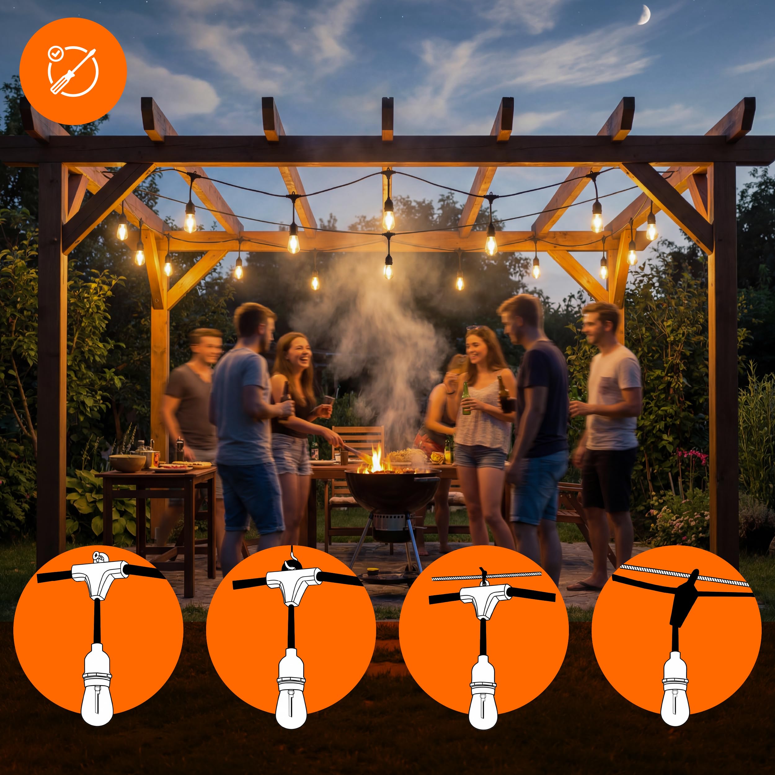 Lichterkette Außen Outdoor LED Strom,20M Außenbeleuchtung mit Stecker, 20 Glühbirnen, IP65 Wasserdicht Wetterfest Lichterkette Glühbirnen für Garten Terrasse Party Weihnachten, Warmweiß,2 Ersatzbirnen