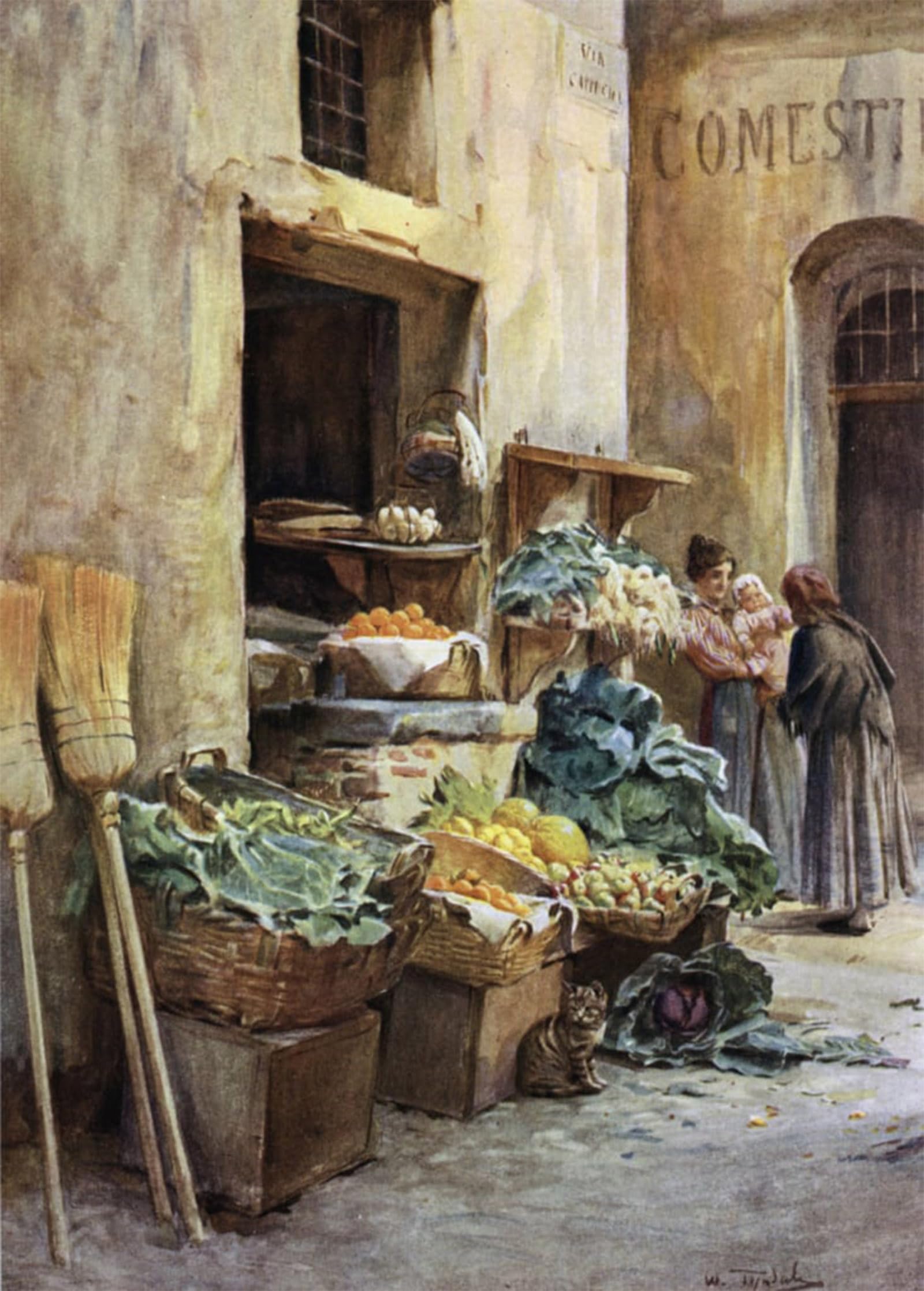 SERENDIPITP Abstract Painting Mural Print Picture Wall Decor Painting Greengrocer Shop Italian Riviera by Walter Frederick Roofe Tyndale Vintage Wall Artwork for Home Decor 60x90cm