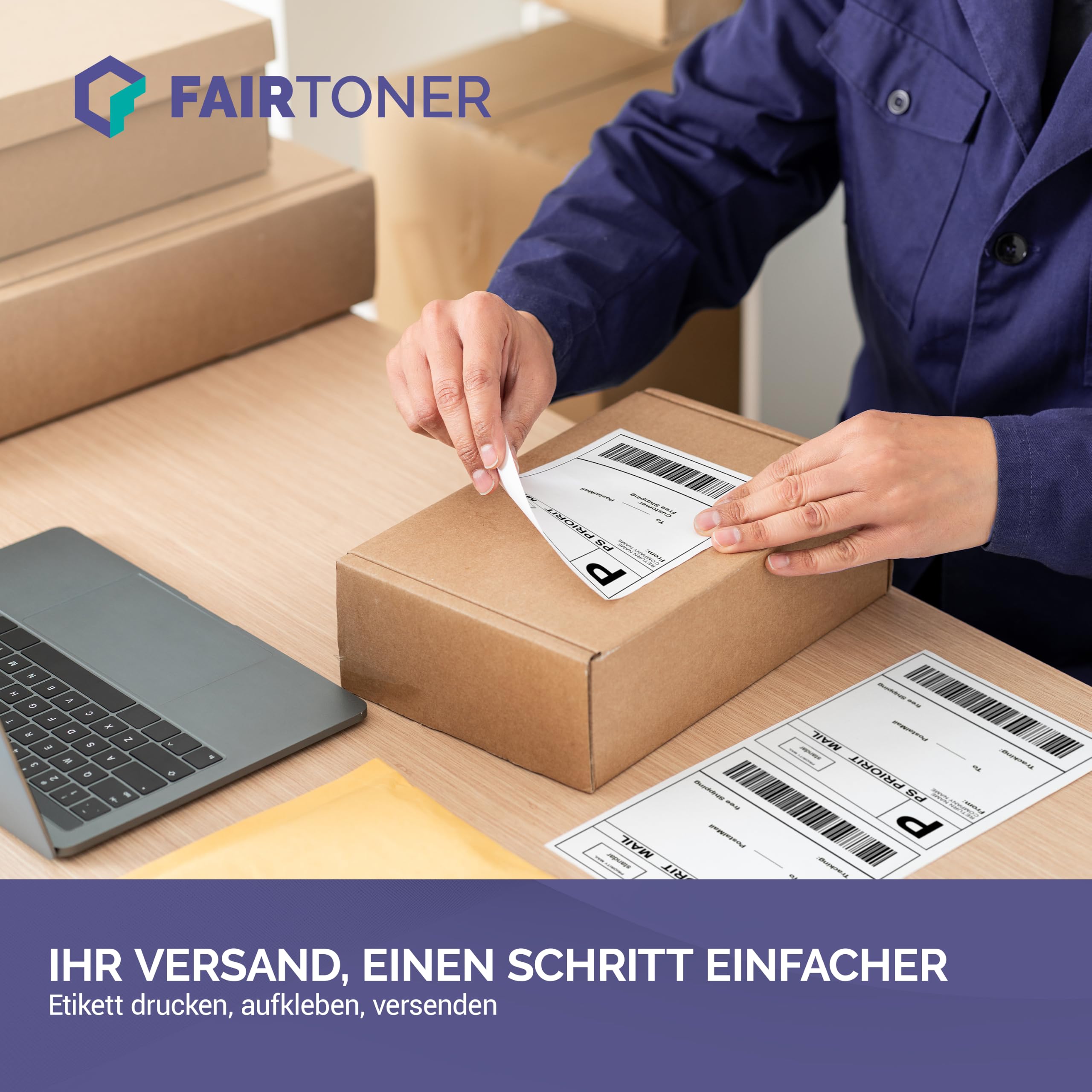 FairToner Versandetiketten Rollen 103x199mm 18 x 250 Label Thermodirekt | 4500 Etiketten, perforiert, Kern 25,4mm, BPA-frei, permanent haftend, kompatibel Zebra/TSC/Godex, Common Labels 910-300