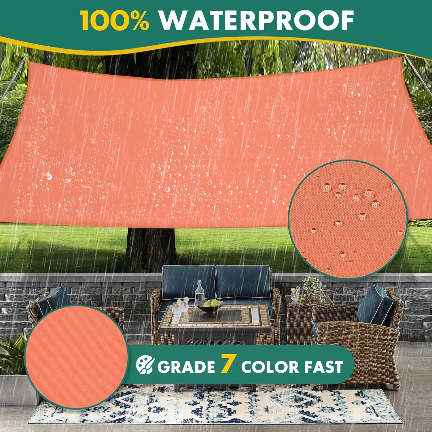 8' x 10' Sun Shade Sail, Rectangle Waterproof Canopy Awning UV Block Sunshade for Outdoor Patio Garden Terrace Backyard Pergola Sunscreen (Terracotta) (Customization Acceptable)