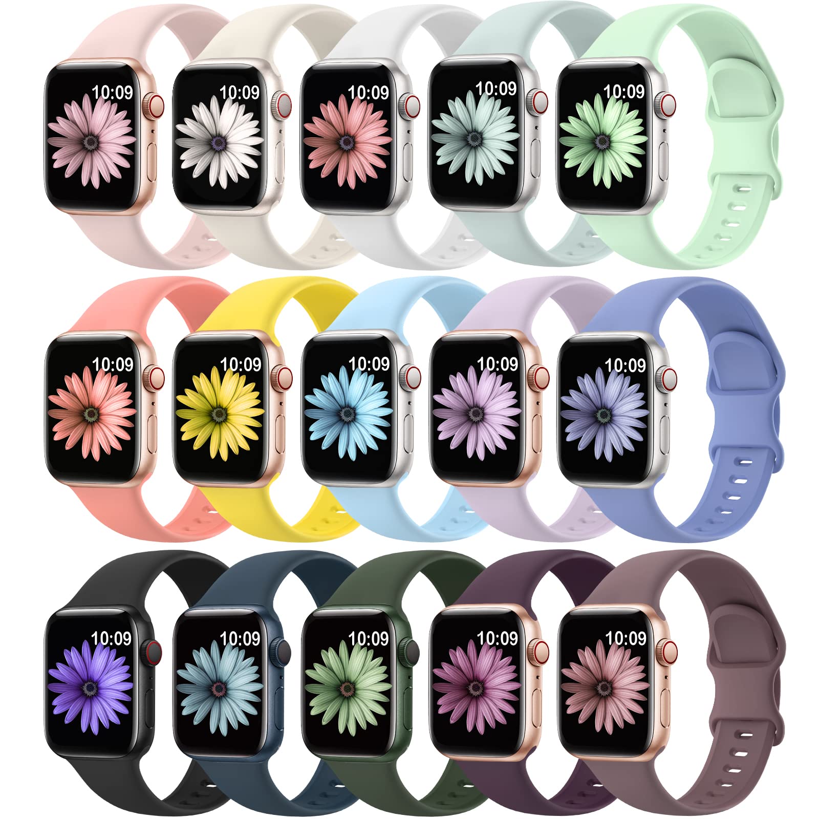 Higgs 15 Pack Straps Compatible with Apple Watch Strap 38mm 40mm 41mm 42mm 44mm 45mm 46mm 49mm, Soft Silicone Sport Band for iWatch Series 11 10 9 8 7 6 5 4 SE Ultra 3 2 1