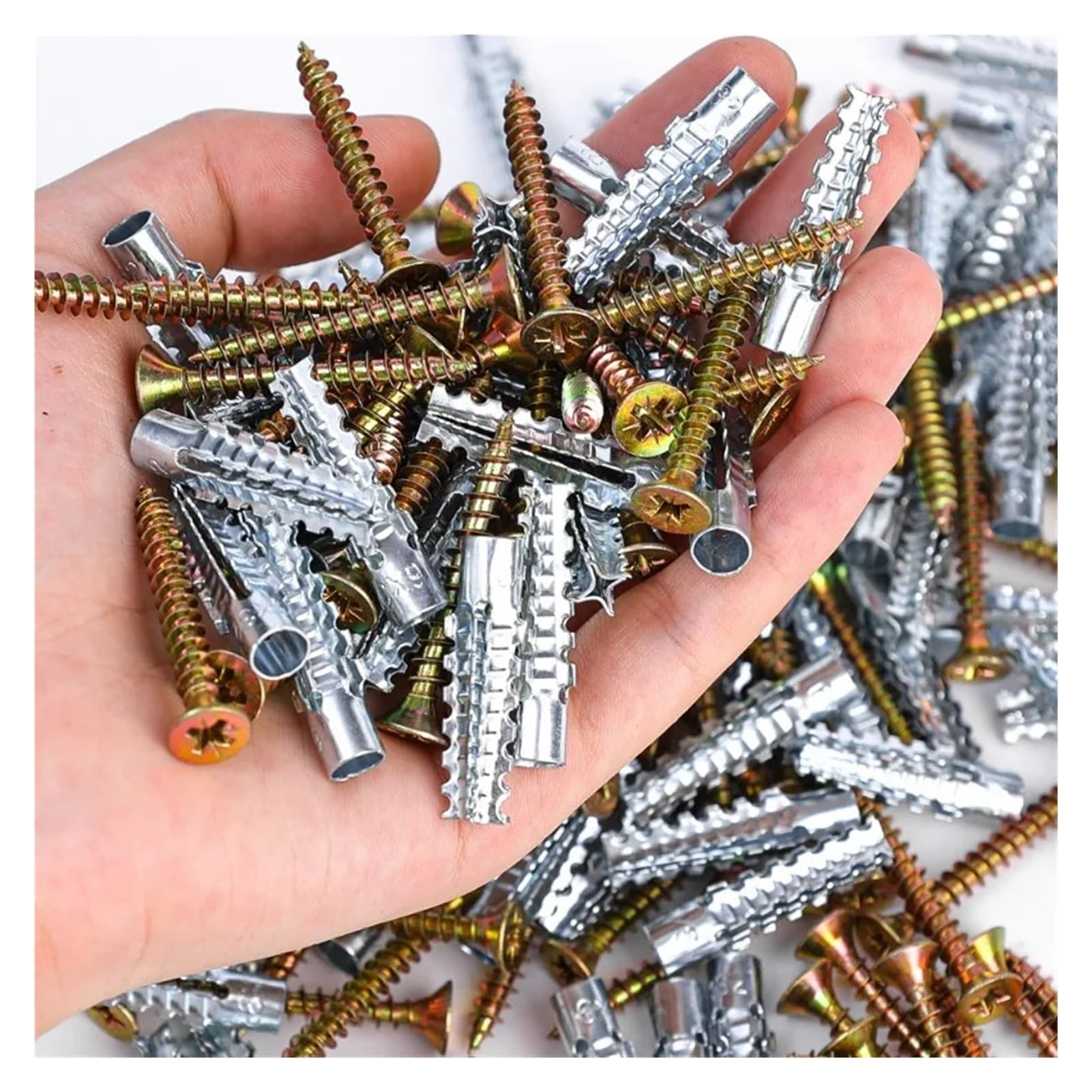 Ancla de pared acero con Kit tornillos, tubo expansión Metal, tornillo autorroscante, tapón perforación, sujetadores hormigón, anclaje perno(Style-B,20PCS)