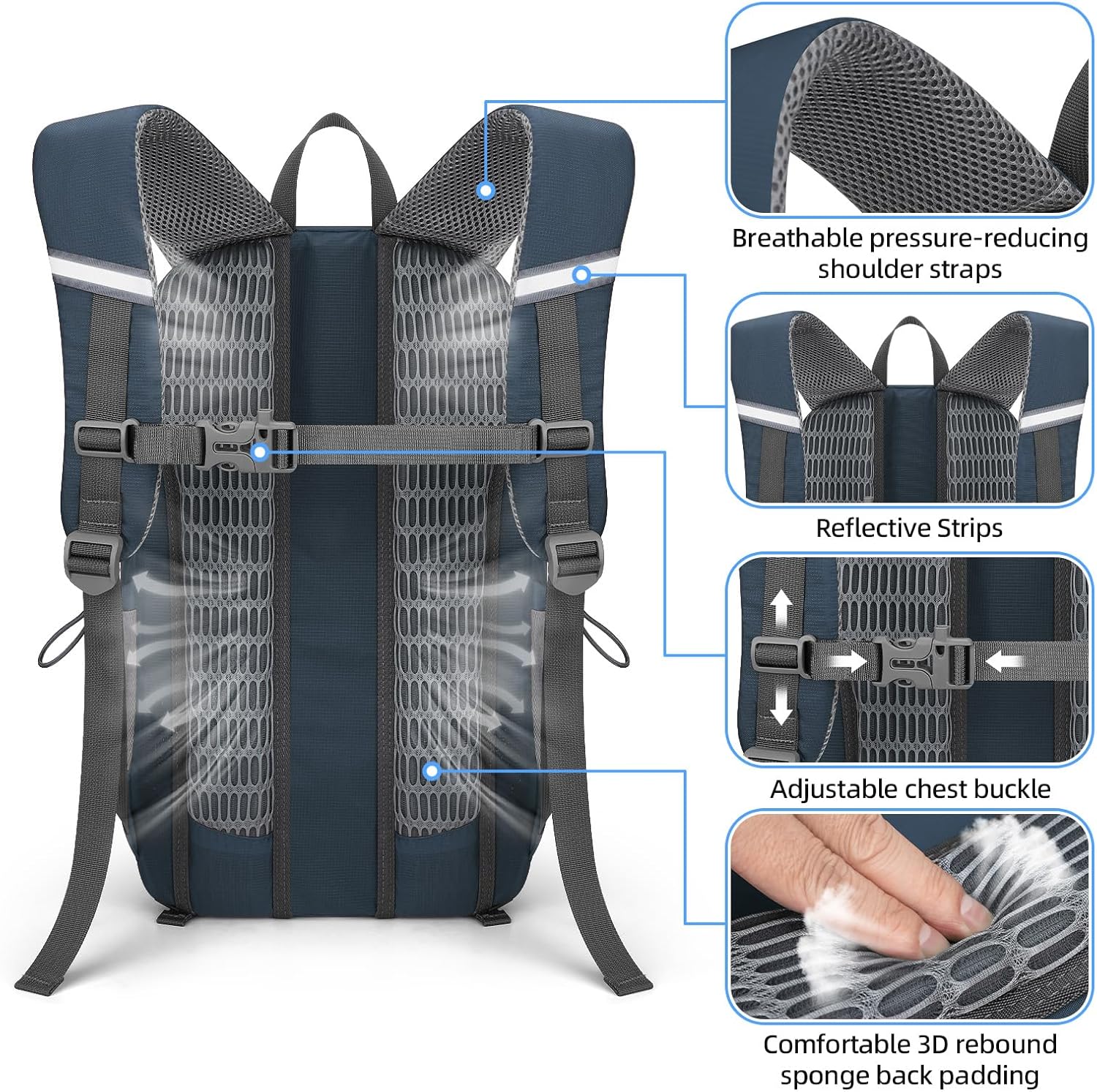 RealCool Hiking Backpack for Men Women,30L Lightweight Waterproof Travel Camping Backpack Hiking Daypack for Cycling Running,Blue