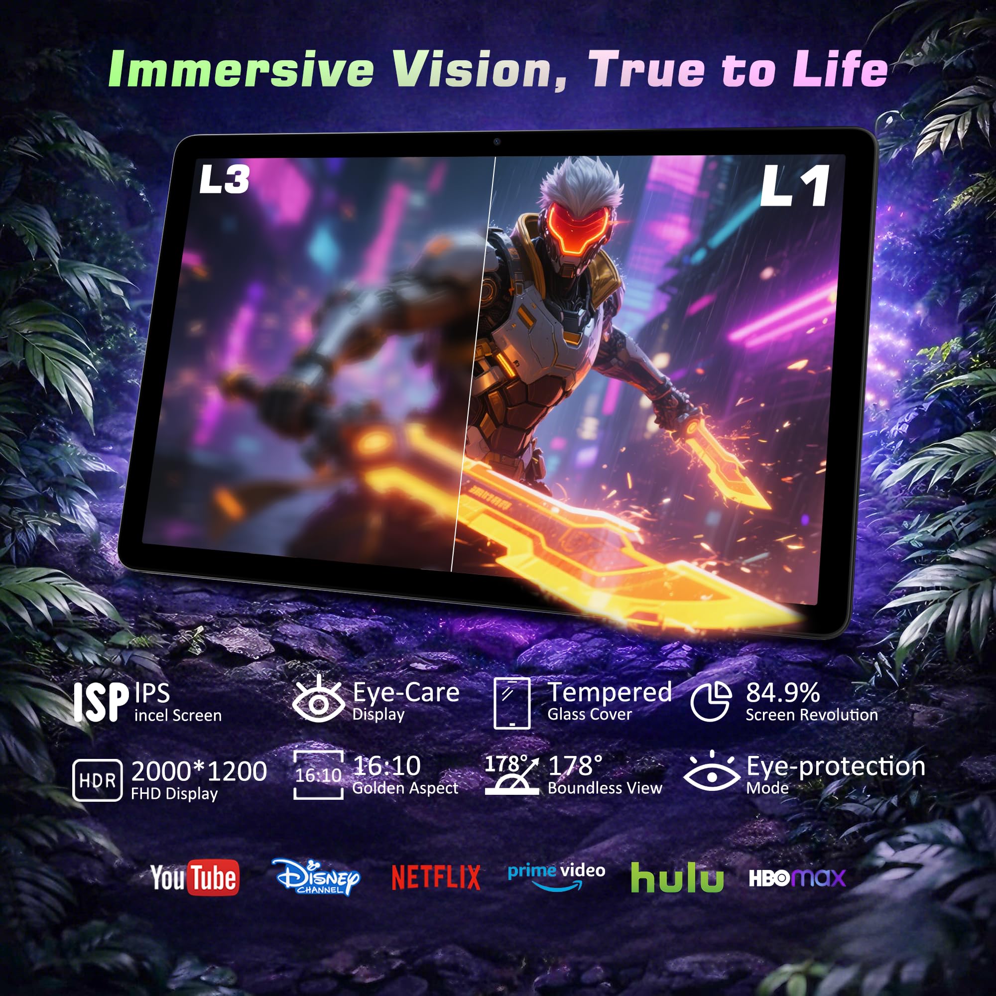 2026 11 Inch Android 16 Tablet Large Storage Tablet,256GB ROM 36GB RAM (1TB TF),2K IPS,(2000x1200) Widevine L1,T615 8-Core,8000mAh,8+13MP,5G/2.4G WiFi with Keyboard Case Stylus- Black - 5