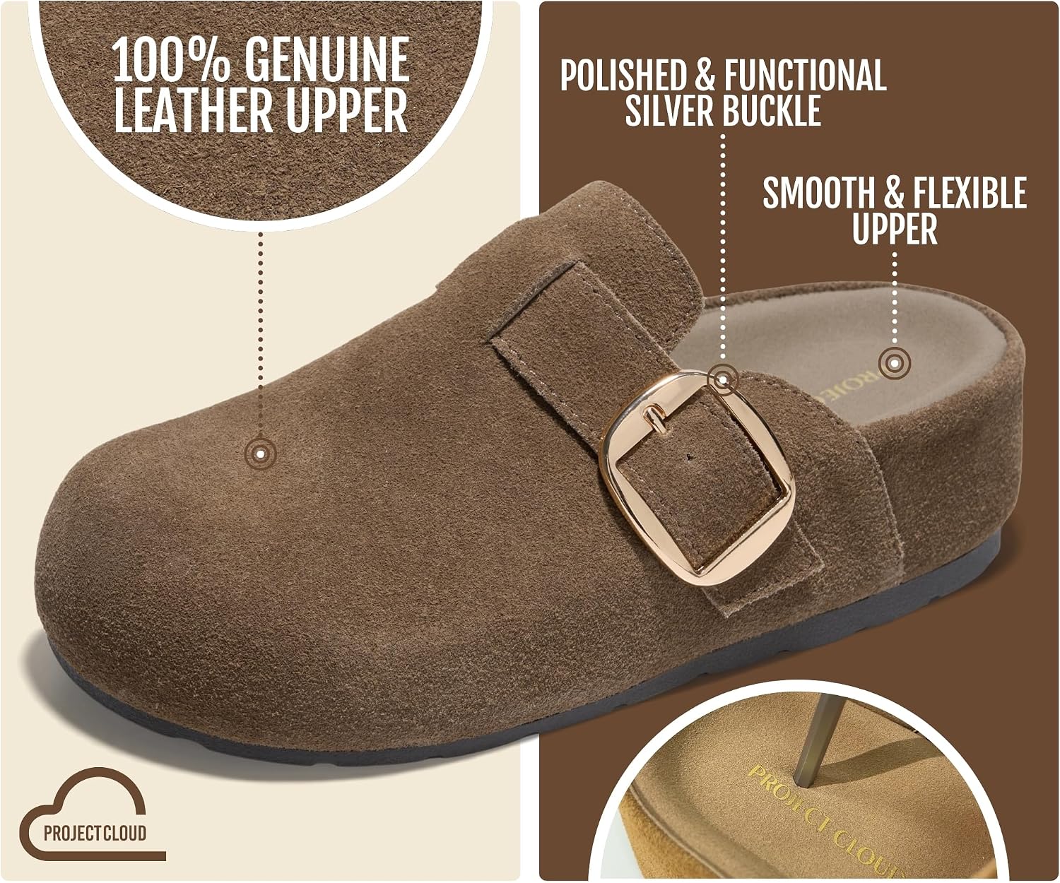 Project Cloud 100% Genuine Leather Platform Clogs for Women