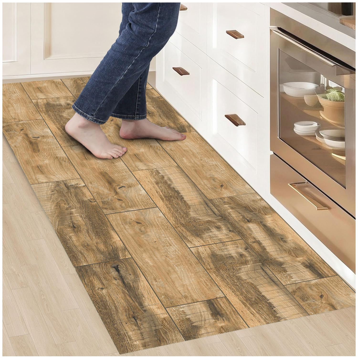 Tapis de cuisine imitation parquet rustique PVC antidérapant