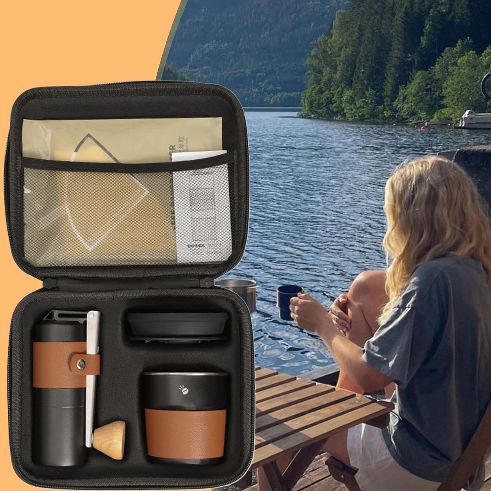 Generisch Camping Kaffeemaschine - Filterkaffeemaschine | Multifunktionale Kaffeemühle Mit Tragbarem Kaffeezubehör-Set Für Reisen, Wandern, Und Zuhause