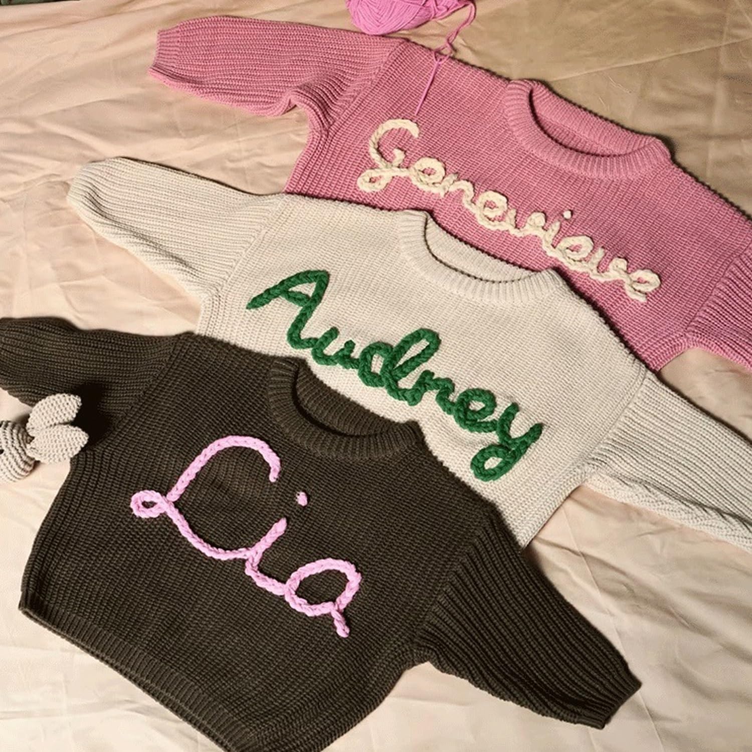 Suéter De Punto For Bebé Hecho A Mano Con Nombre O Monograma Bordado Personalizado, Suéter De Punto Personalizado Con Nombre, Suéter Personalizado For Bebé Niño Niña