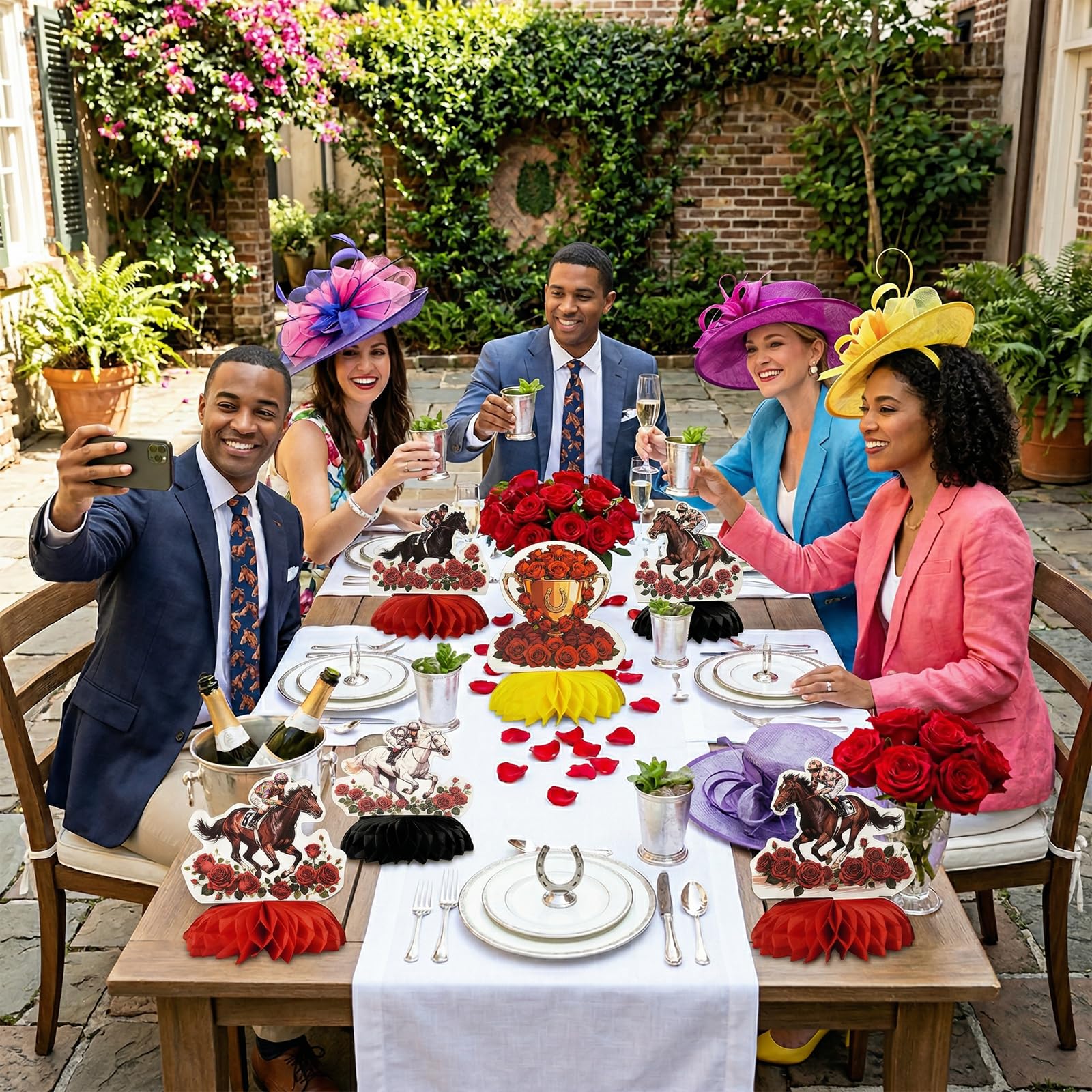 Derby Day Party Decorations, 9 pezzi centrotavola a nido d'ape con rose, forniture per feste di compleanno a cavallo, decorazioni da tavolo per baby shower