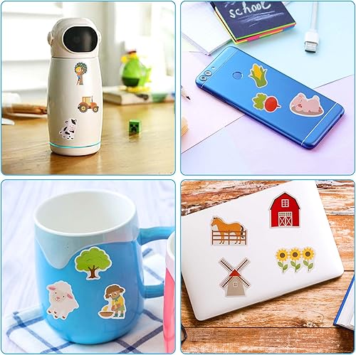 Miniatura 4 de Paquete de 100 calcomanías de animales de granja, regalos de fiesta de cerdo de vaca granero, decoraciones de fiesta de granja