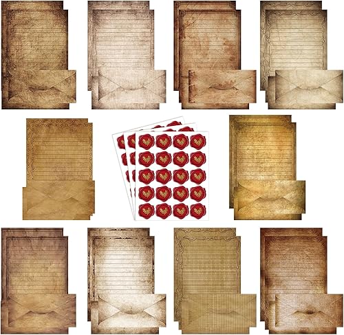 Miniatura 25 de TaoBary Juego de 160 piezas de papel de papelería, 50 papeles de papelería de doble cara con 50 sobres a juego y 60 calcomanías de puntos redondos,