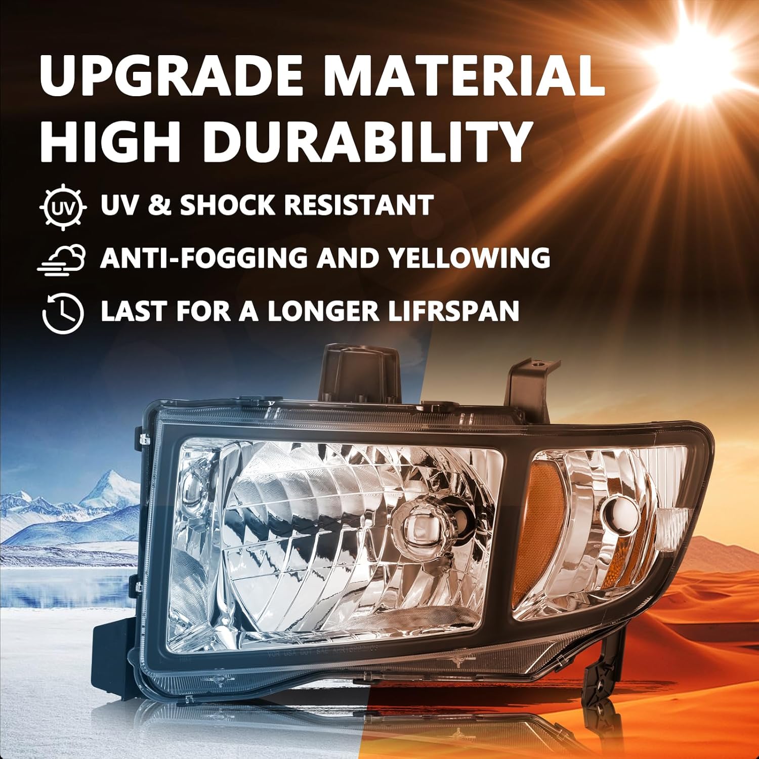 Aosky Headlight Assembly Set Compatible with [Halogen Type] 2006-2014 Honda Ridgeline OEM Headlamp Black Housing with Amber Reflector, Left+Right (Bulbs Included)