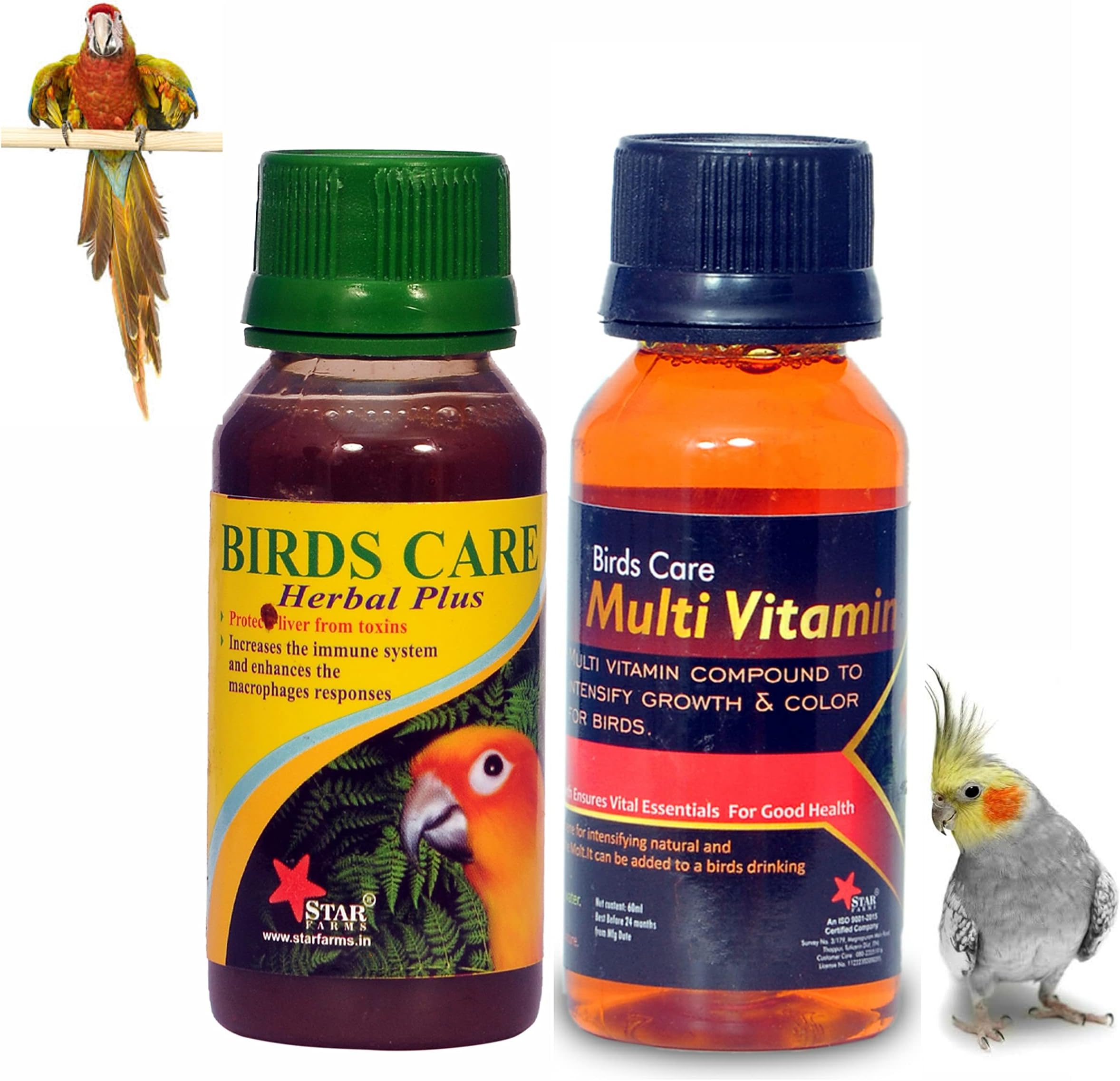 New STAR FARMS Combo of 2 / Multivitamin Compound to Intensify Growth & Color Or Birds, Improve Birds Health, Brilliant Color (Birds Care Herbal 60ml + Multivitamin 60ml)