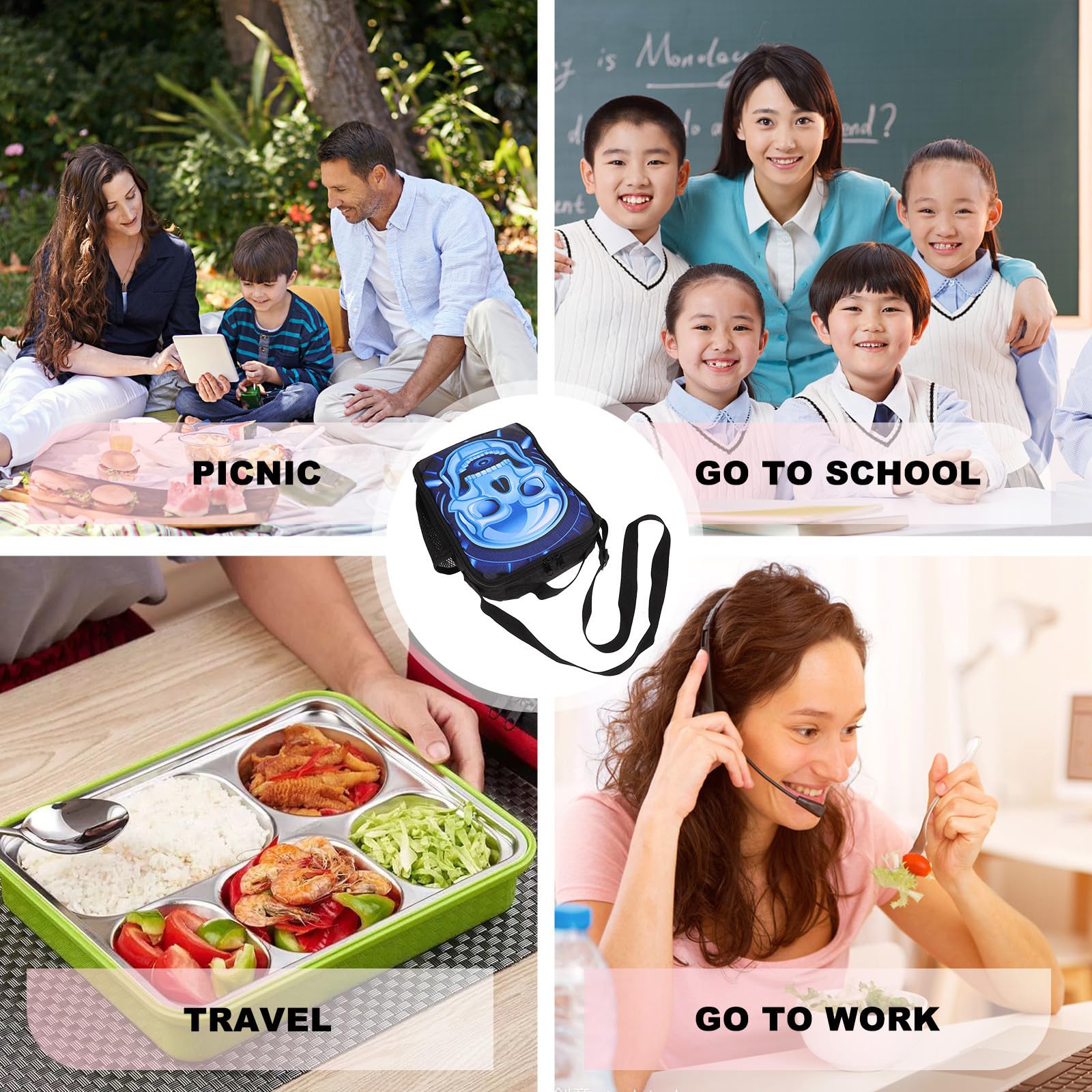 Uonlytech 3 Piezas Bolsa Isotérmica para Almuerzo Infantil Gran Capacidad y Material de Poliéster Transpirable Adecuado para Picnic y Uso Escolar