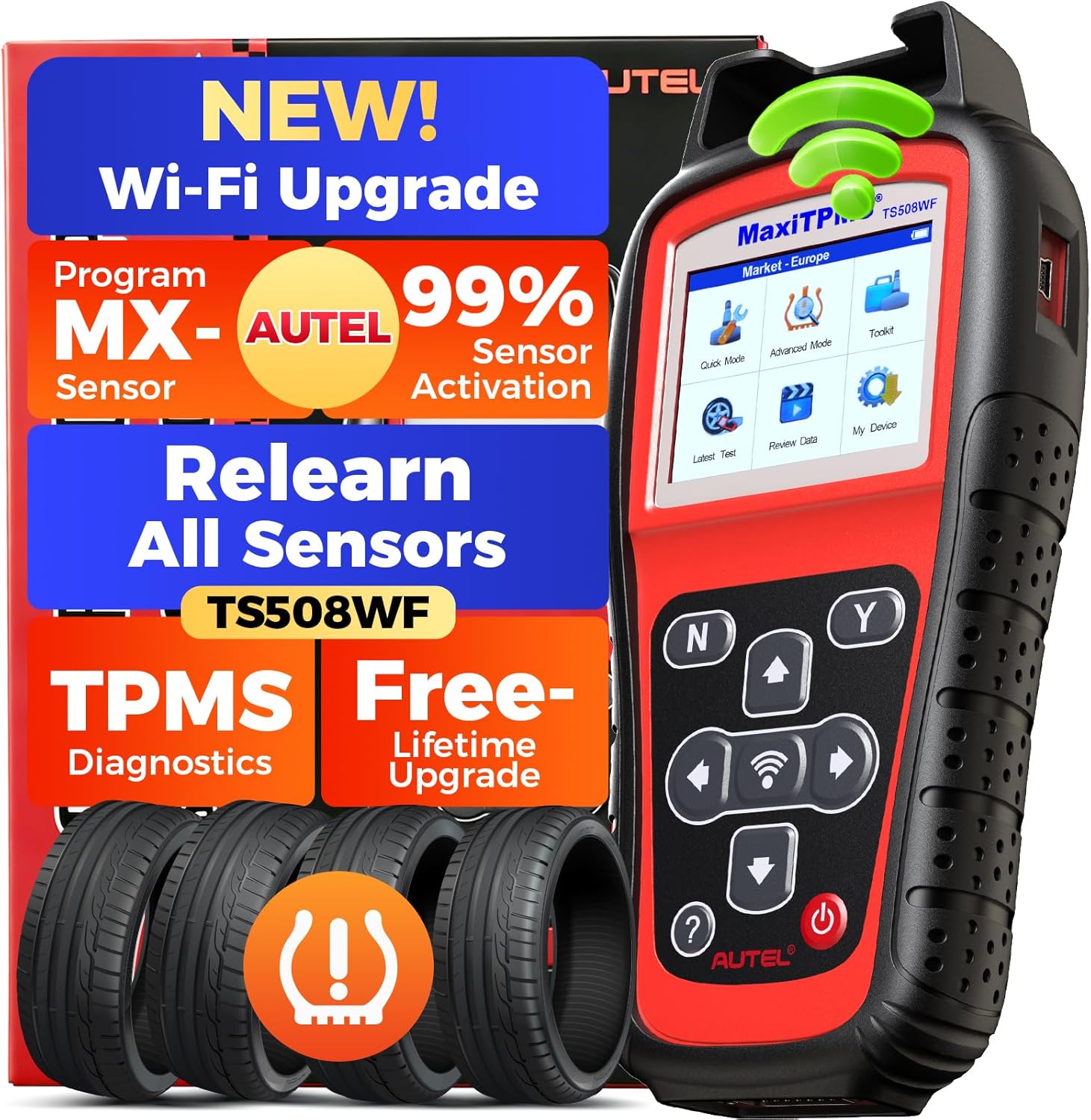 Autel MaxiTPMS TS508WF TPMS Tool, 2026 Enhanced Wi-Fi Ver. of TS508 TS501 PRO TS408S TS601, MX-Sensor TPMS Progamming Tool, TPMS Diagnosis/Reset TPMS Relearn Tool, Read/Clear TPMS DTCs