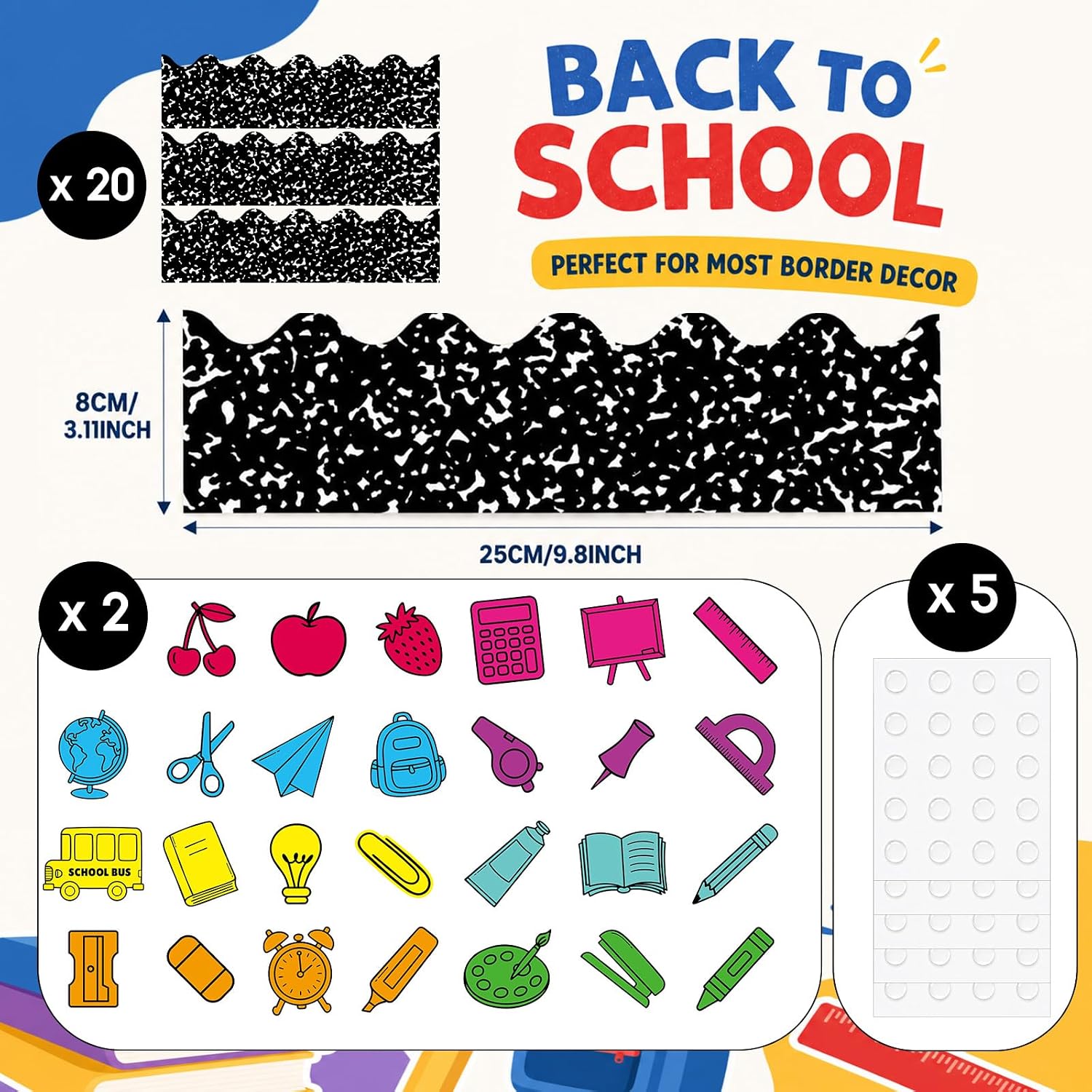 Crtiin 74 Pcs Classroom Back to School Cutouts Decor (Composition Book) image 3