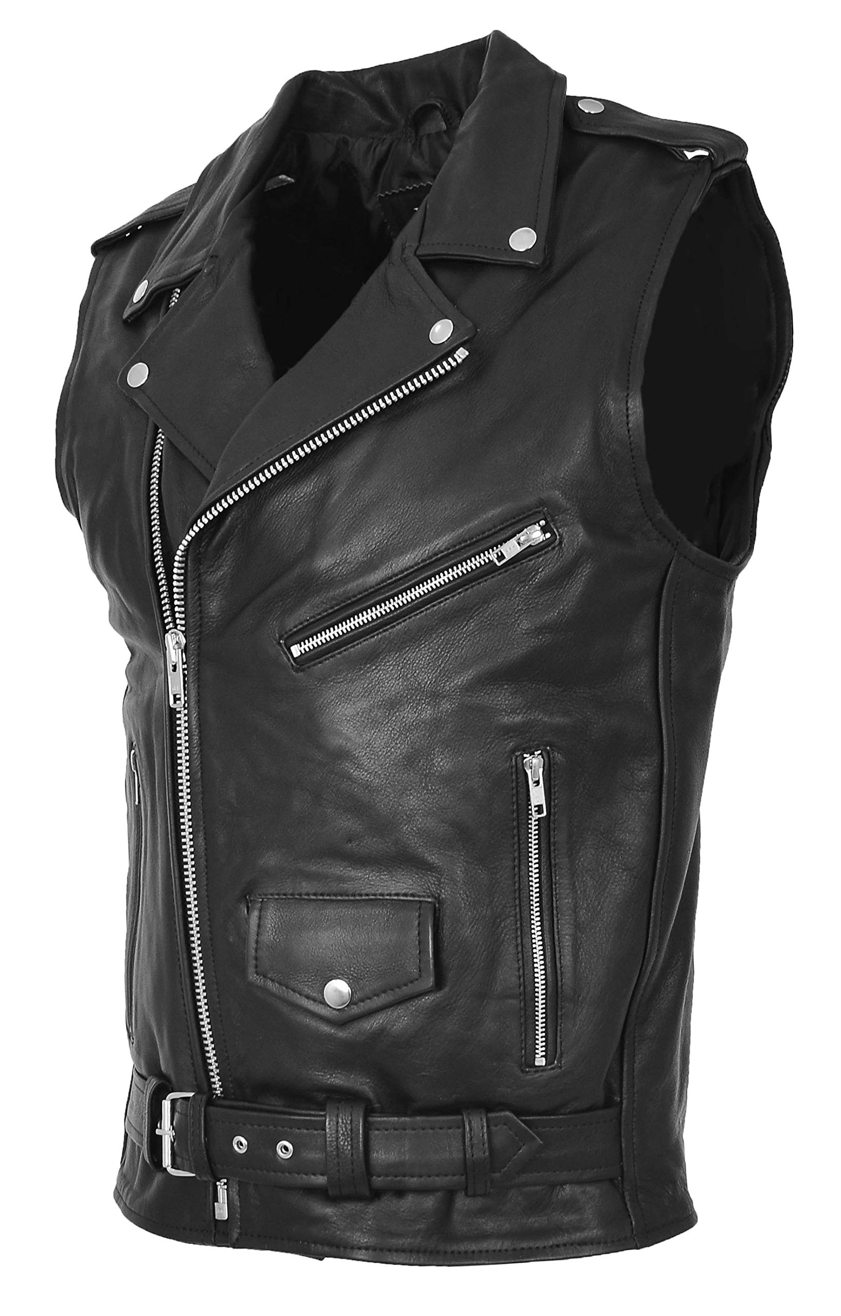 A1 FASHION GOODS Mens Cowhide Leather Biker Waistcoat Sleeveless Vest Classic Brando Style Gilet (X-Large)