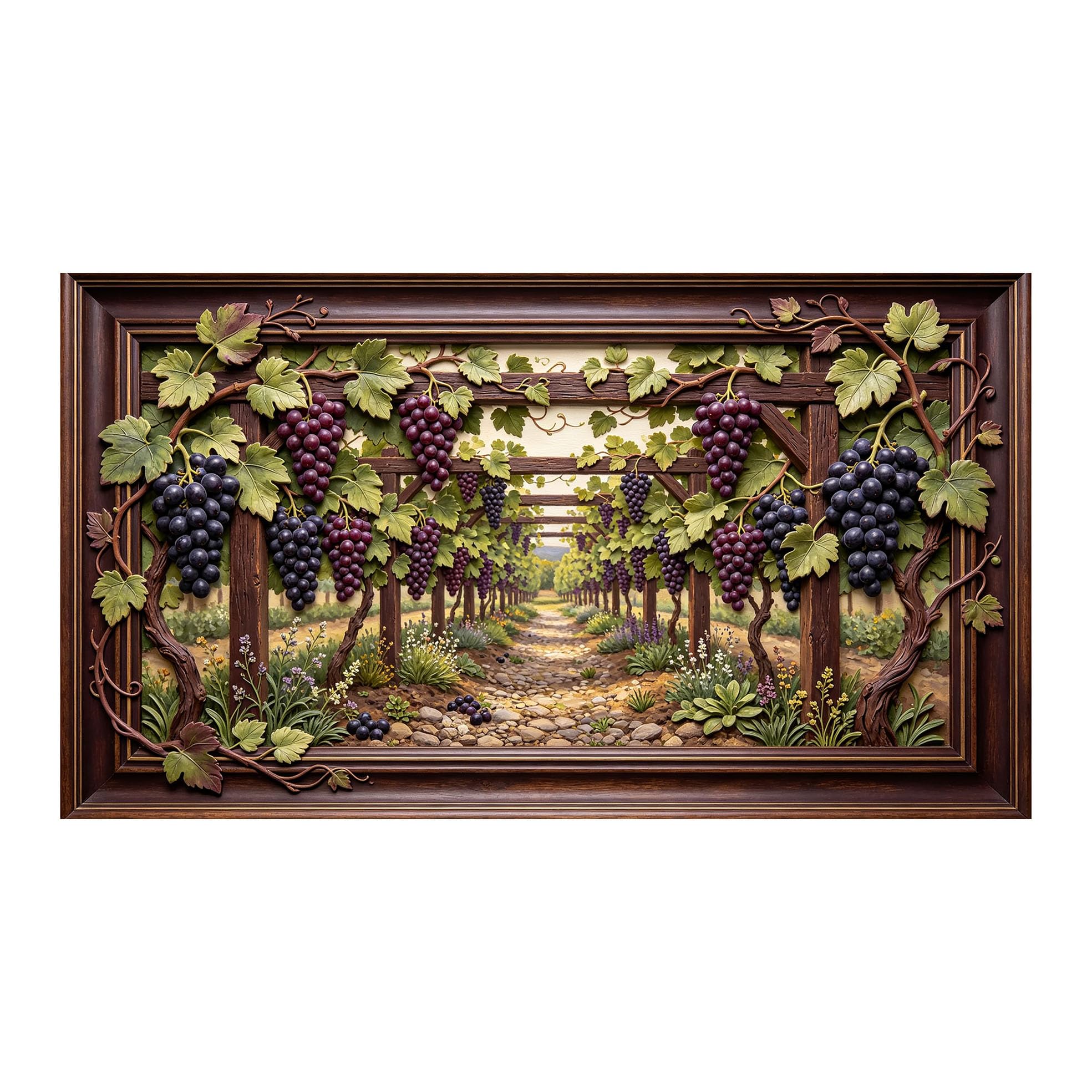 Murasolite 3D Framed Wall Art Vineyard Grapevine Landscape Rustic Relief Effect SelfAdhesive Fabric Mural Wall Decor， Peel and Stick No Damage to Wall， AntiFall Safe Design for Bedroom Living Room