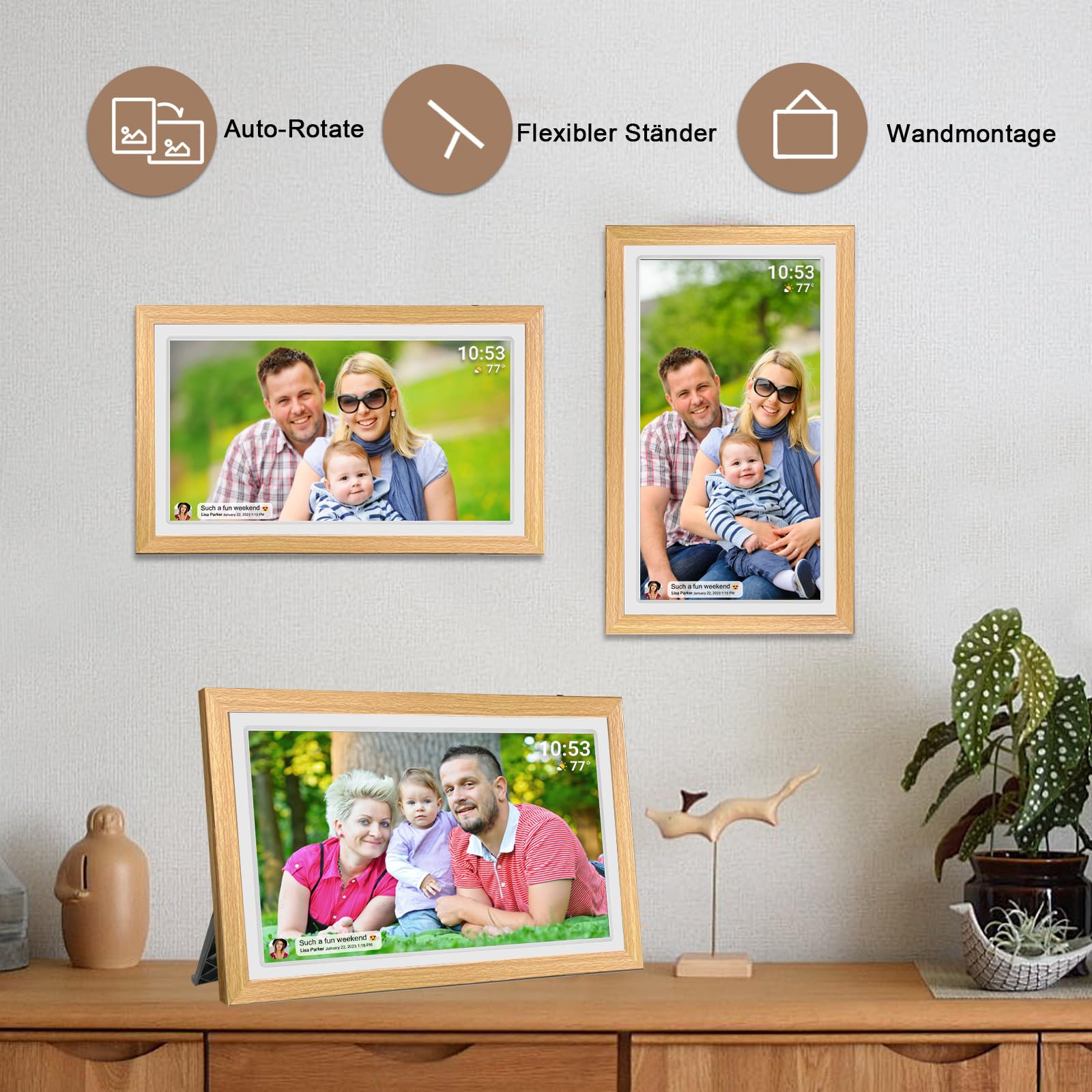 FRAMEO Cyfrowa ramka na zdjęcia 21,5 cala z ekranem dotykowym LCD 1920 x 1080 FHD IPS, Dual WiFi do dzielenia się chwilami za pomocą aplikacji Frameo, pamięć 32 GB, możliwość rozszerzenia za pomocą