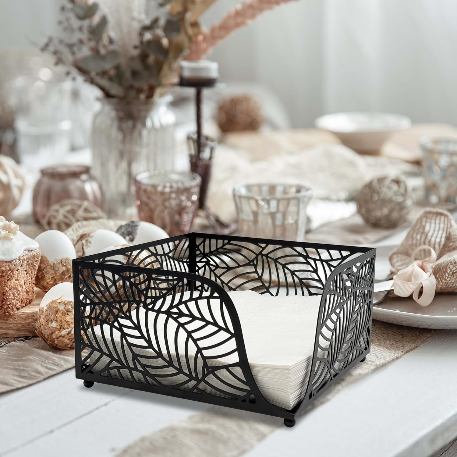 Leaf Napkin Holder for Paper Napkins Metal Kitchen Table Black