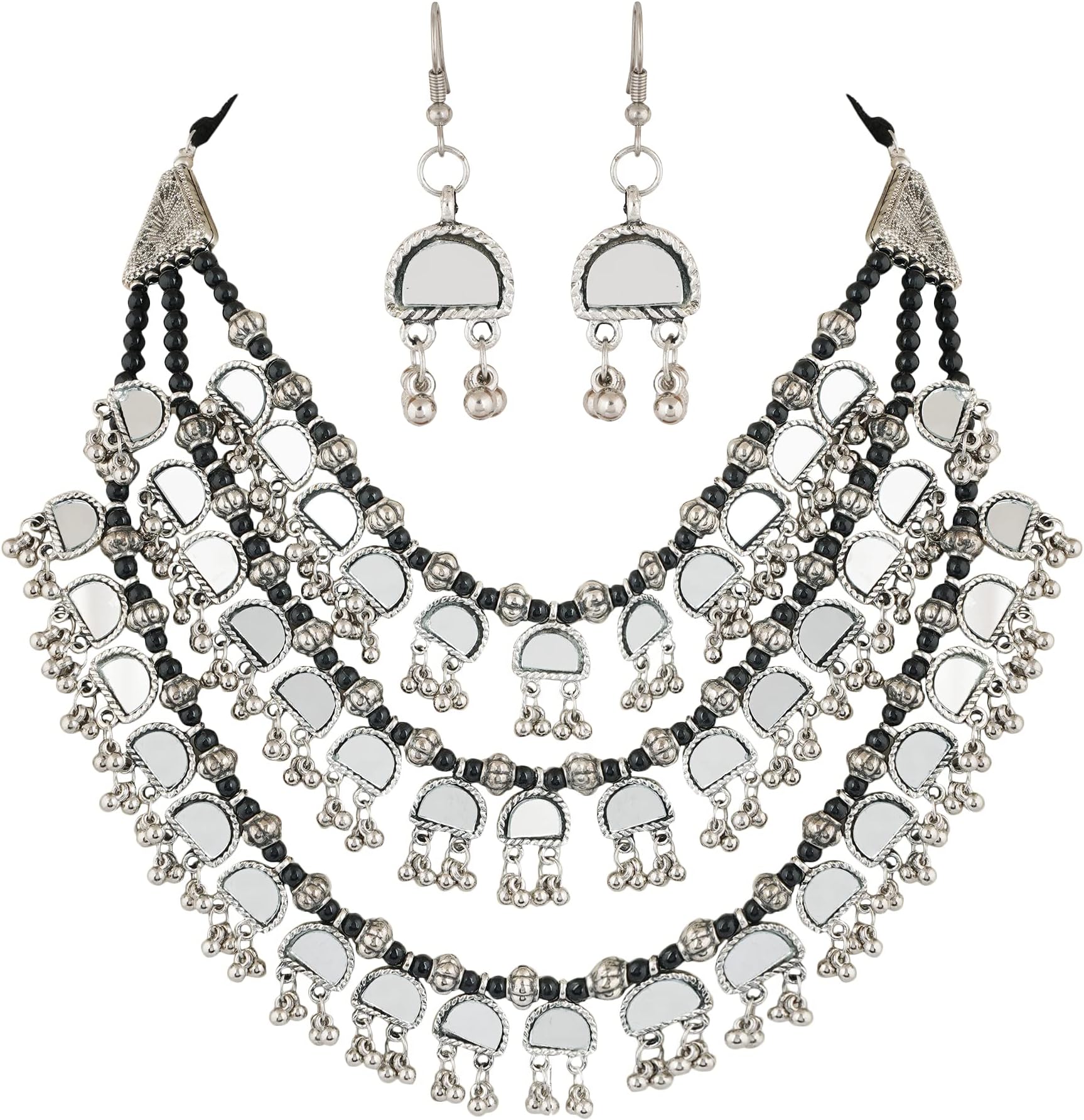 JwellmartFashion Bollywood Garba Jewelery Oxidized Bohemian Ghungroo Indian Choker Necklace and Earrings Set For Women
