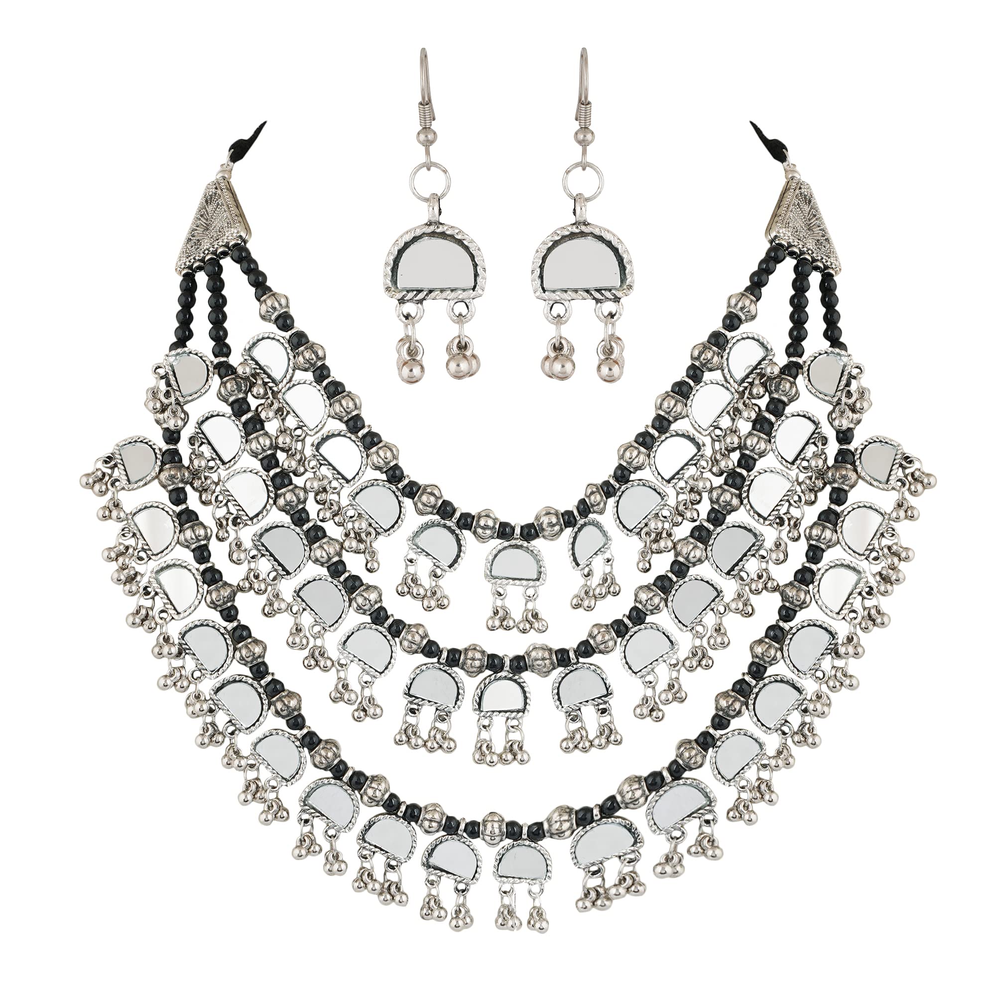 JwellmartFashion Bollywood Garba Jewelery Oxidized Bohemian Ghungroo Indian Choker Necklace and Earrings Set For Women