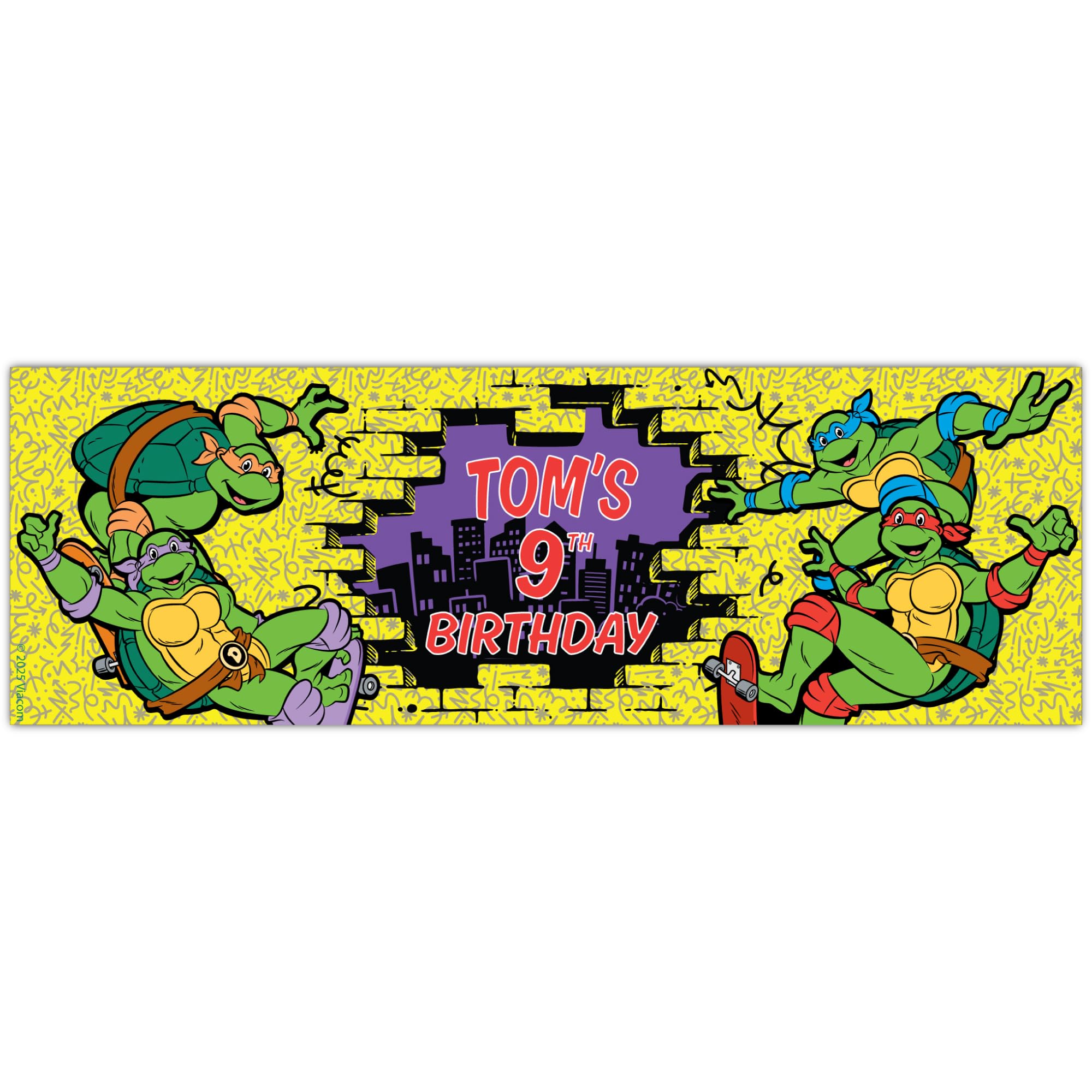 Teenage Mutant Ninja Turtles Birthday - Hole in The Wall Personalised Banner Wall Sticker (120cm Width x 40cm Height)