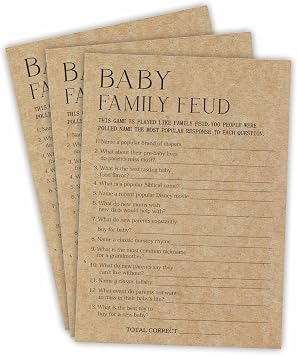 Baby Shower Game Card - Set Of 30 Kraft Paper Double Print - Baby Family Feud With 1 Answer Card For Baby Boy Girl,Baby Announcements, Gender Reveal Games, Party Favors And Supplies - B09