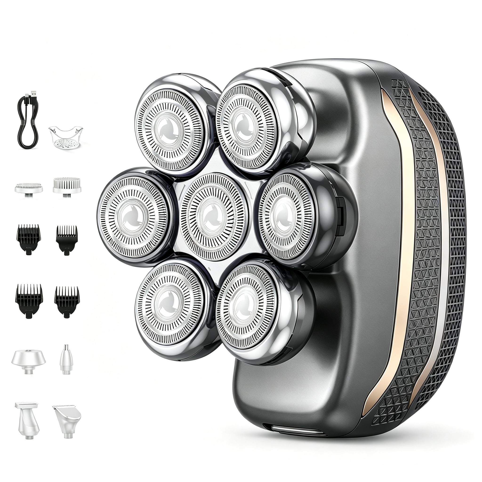 UpperX Groomer elettrico a testa galleggiante 7D, kit di rifilatura ricaricabile 6 in 1, rasoio impermeabile IPX6, depilatore portatile adatto per uomini e donne, depilazione completa