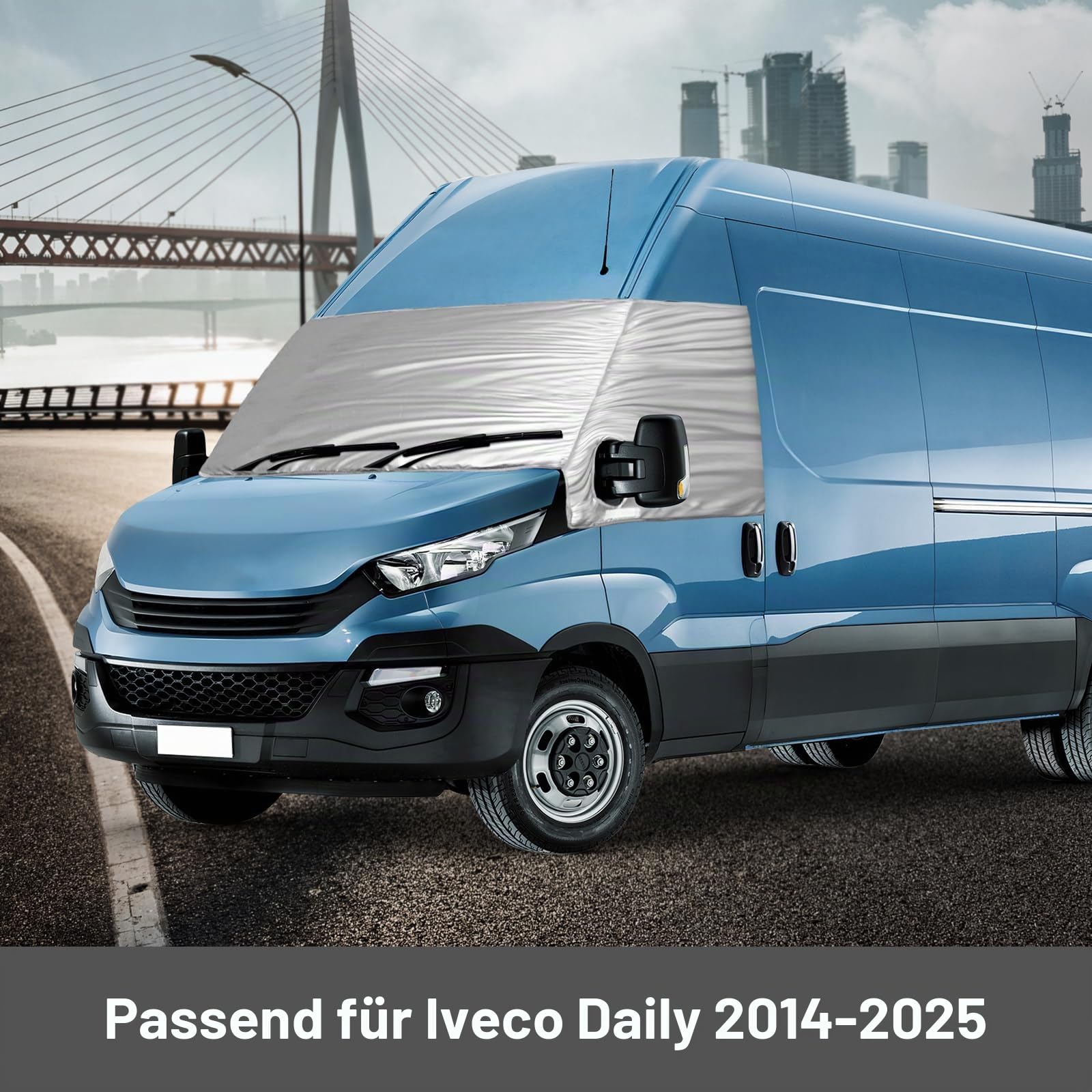 Luxus Frontscheibe Wrap Cover Ersatz für Iveco Daily 2014-2025, Silber | Auto Windschutzscheiben Abdeckung UV-Schutz, 600D Sonnenschutz Wasserdichtes Schnee-Eisschutz, Staubschutz