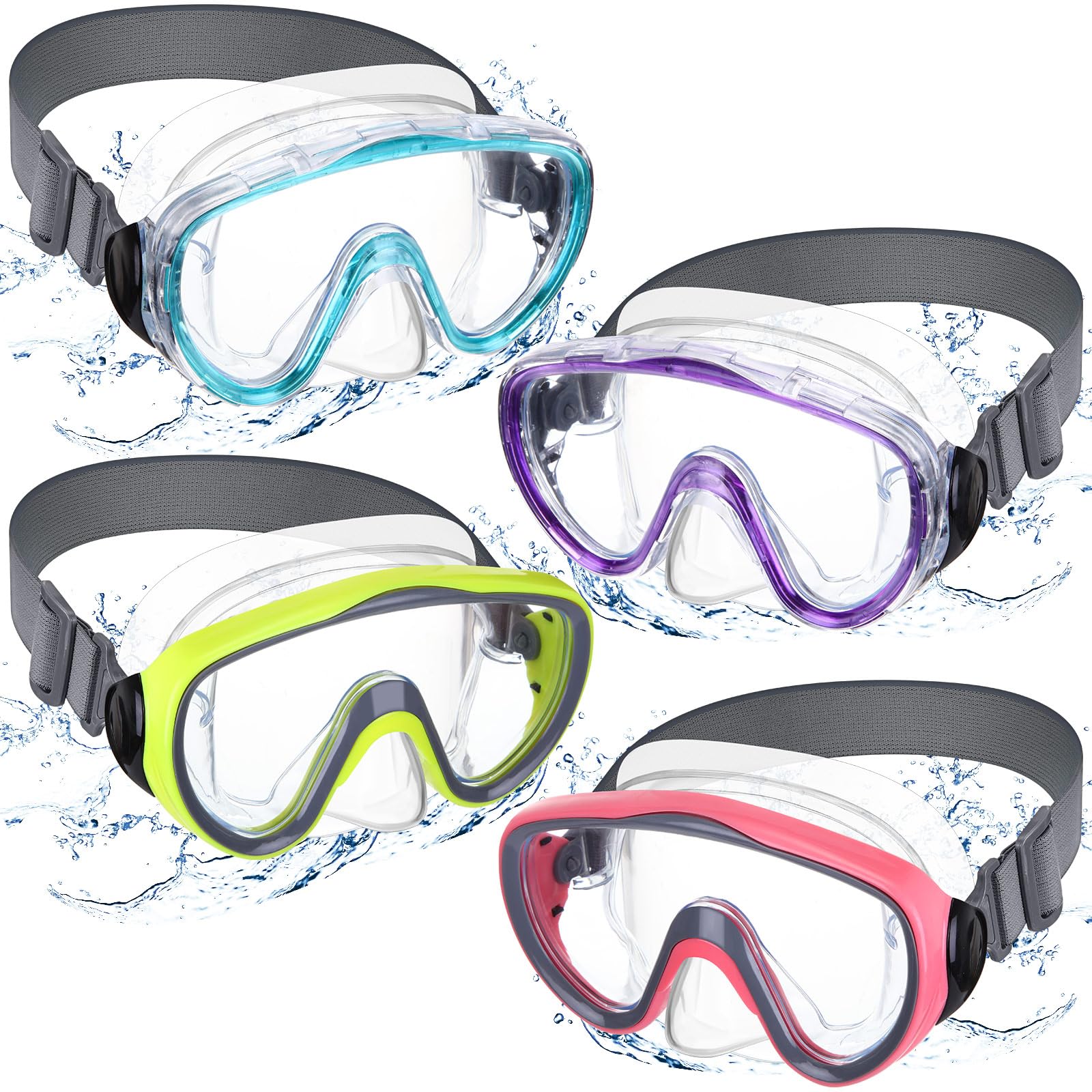 4 Pack Adult Swim Goggles with Nose Cover Snorkel Diving Mask Elastic Strap Scuba Mask Underwater Swimming Goggle