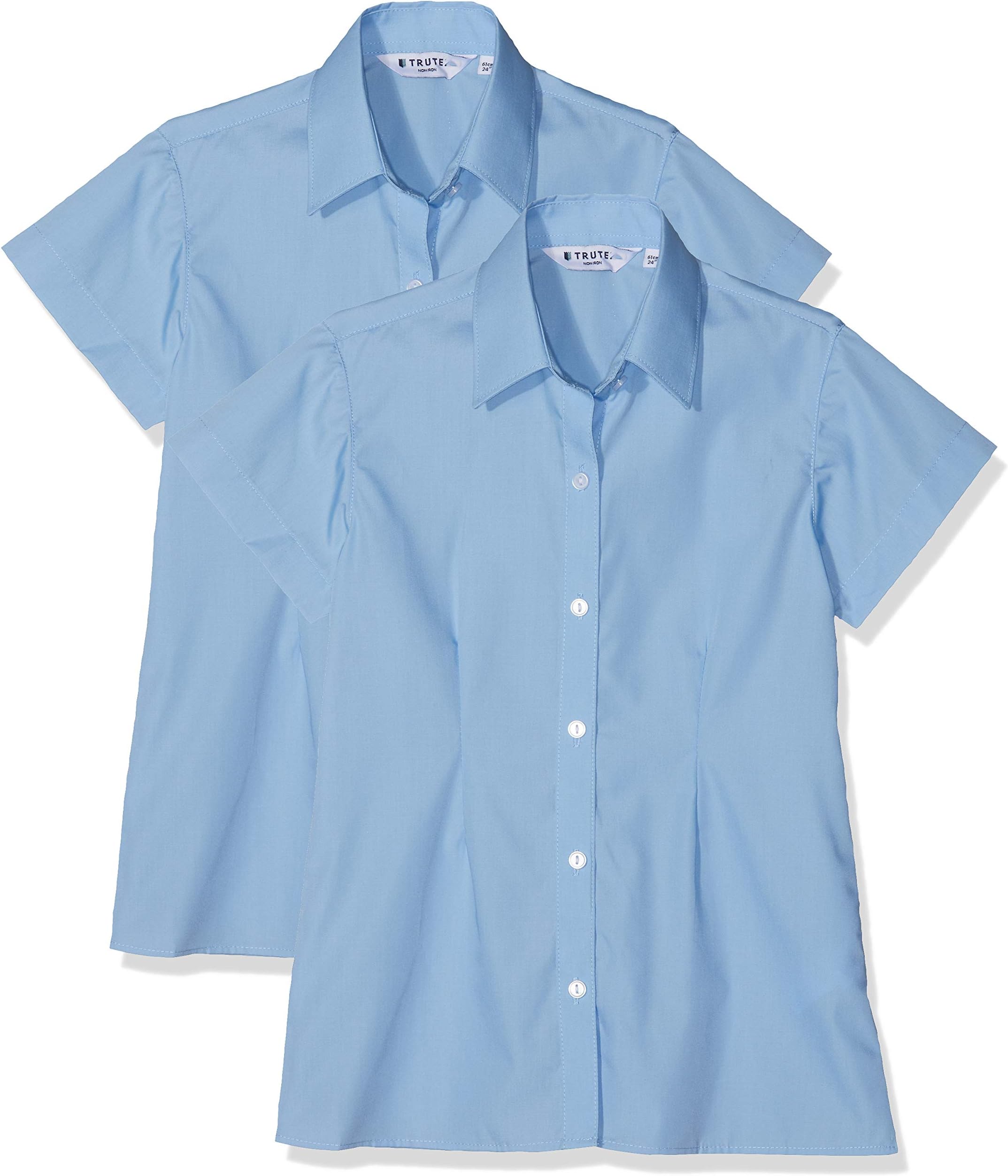 Trutex 2 Pack Long Sleeve Girls School Shirts with Revere Collar (3-16+ Years), Standard Fit Girls Shirts for School, Non-Iron Girls School Blouses, School Shirts Girls - Genuine School Uniform