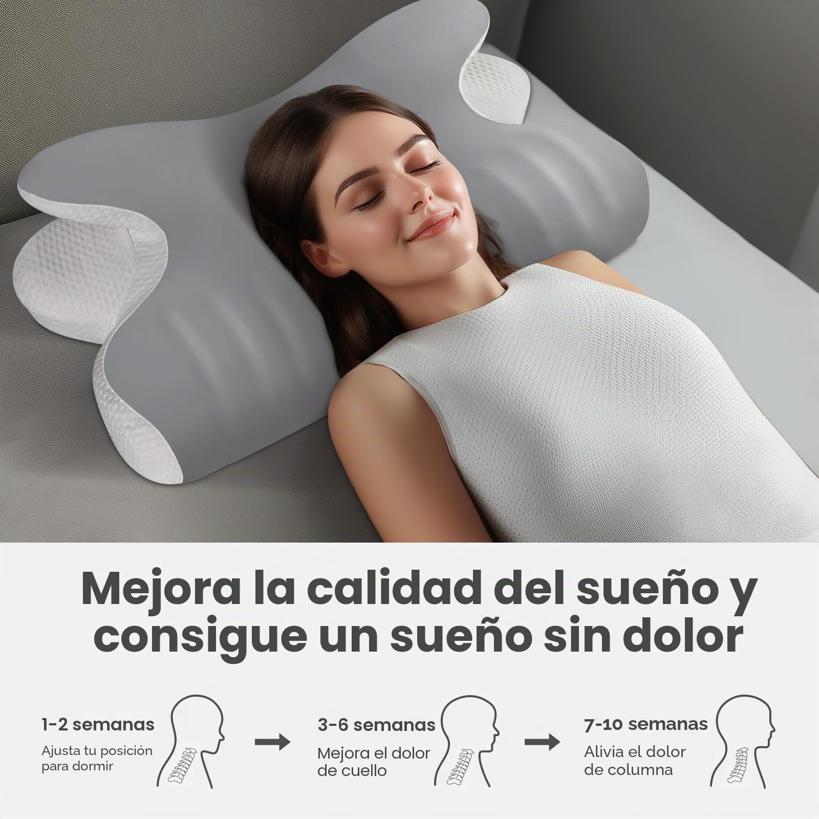 A-Pce 2 Piezas Almohada de Espuma Viscoelástica | Almohada de Soporte para el Cuello, con Funda de Almohada Extraíble Refrescante, Alivio del Dolor de Cuello y Hombros, Gris