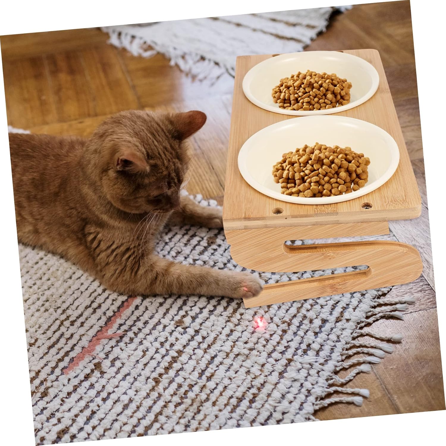 POPETPOP Ceramic Elevated Cat Bowl for Neck Support Slip Design Convenient Feeding Accessory for Indoor Cats and Dogs